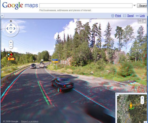 Google Street View i 3D. Bildet er fra i nærheten av Lierbakkene.