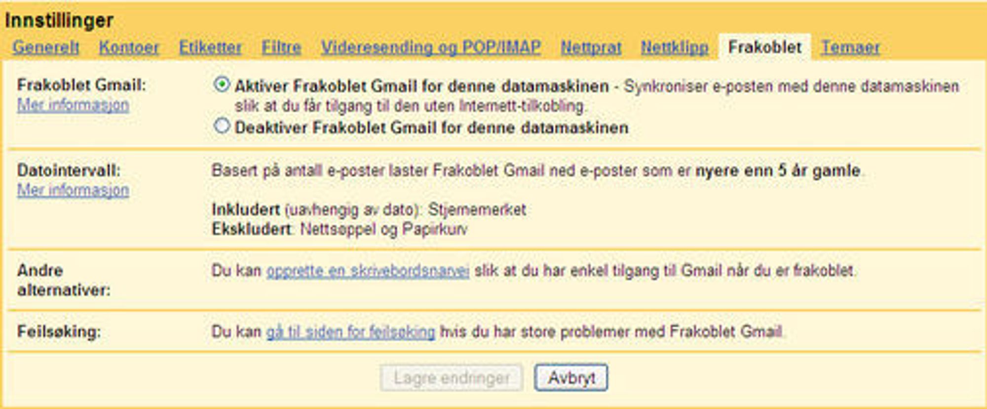 Offline-funksjonen kan kontrolleres også med norsk språkdrakt.