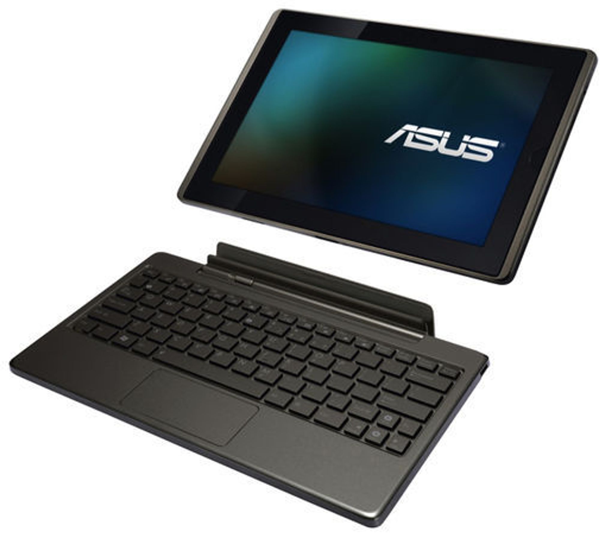 Asus Eee Pad Transformer kan utstyres med en dokkstasjon som først og fremst er et fysisk tastatur og ekstra batteri.