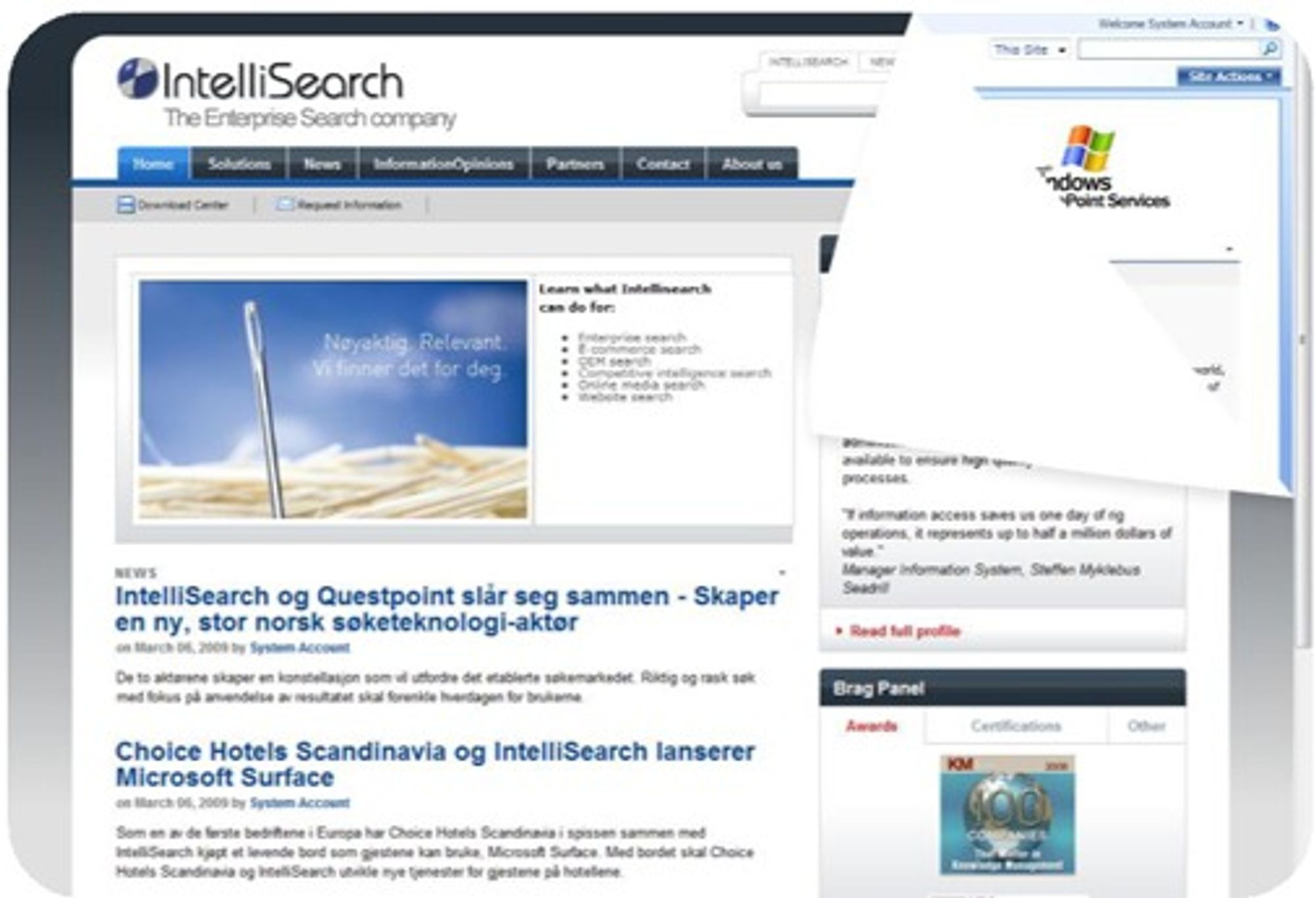 Nettstedet til Questpoints morselskap IntelliSearch redigeres i SharePublisher.