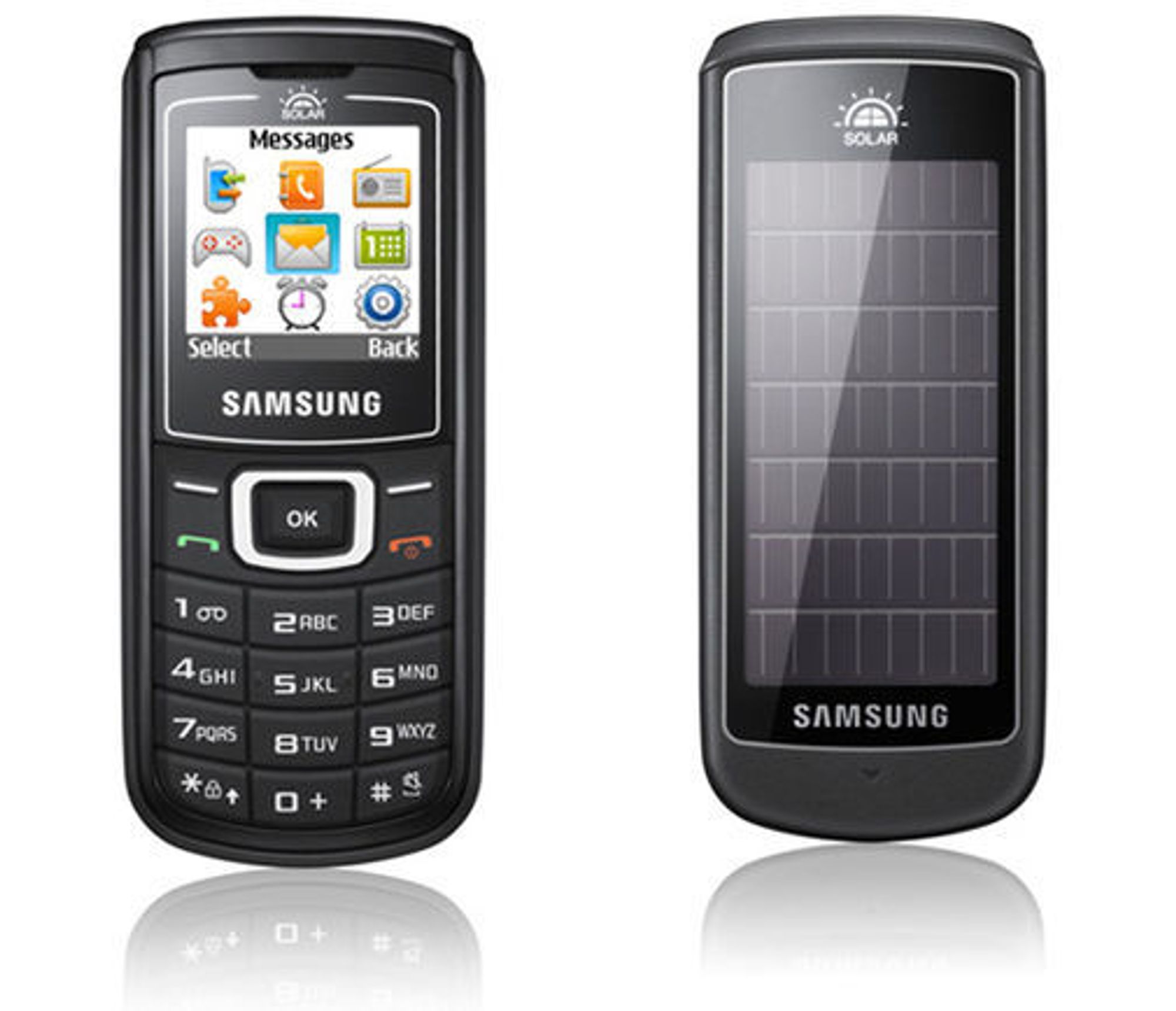 Samsung Guru 1107 med solceller på baksiden.