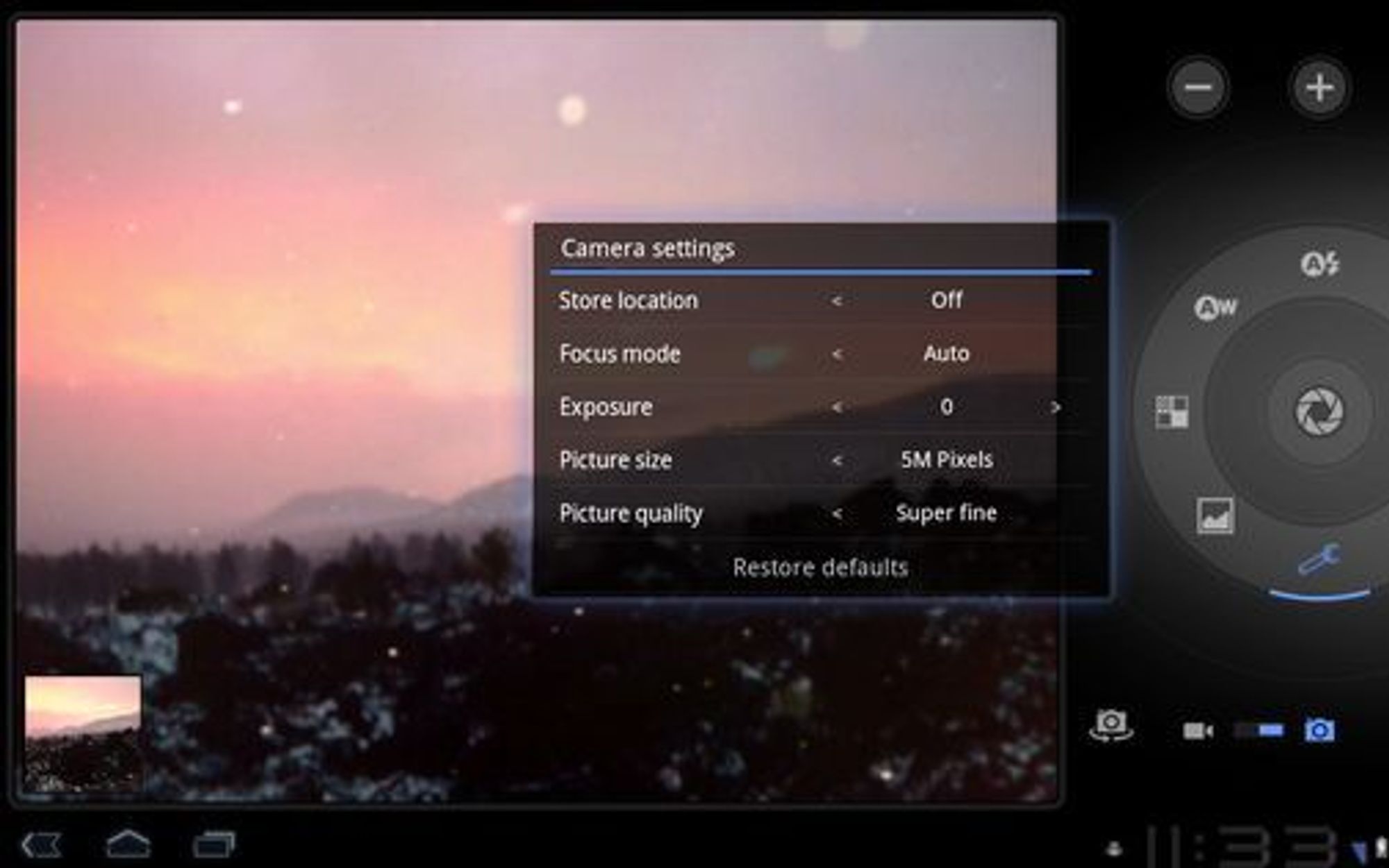 Kameraapplikasjonen i Android 3.0