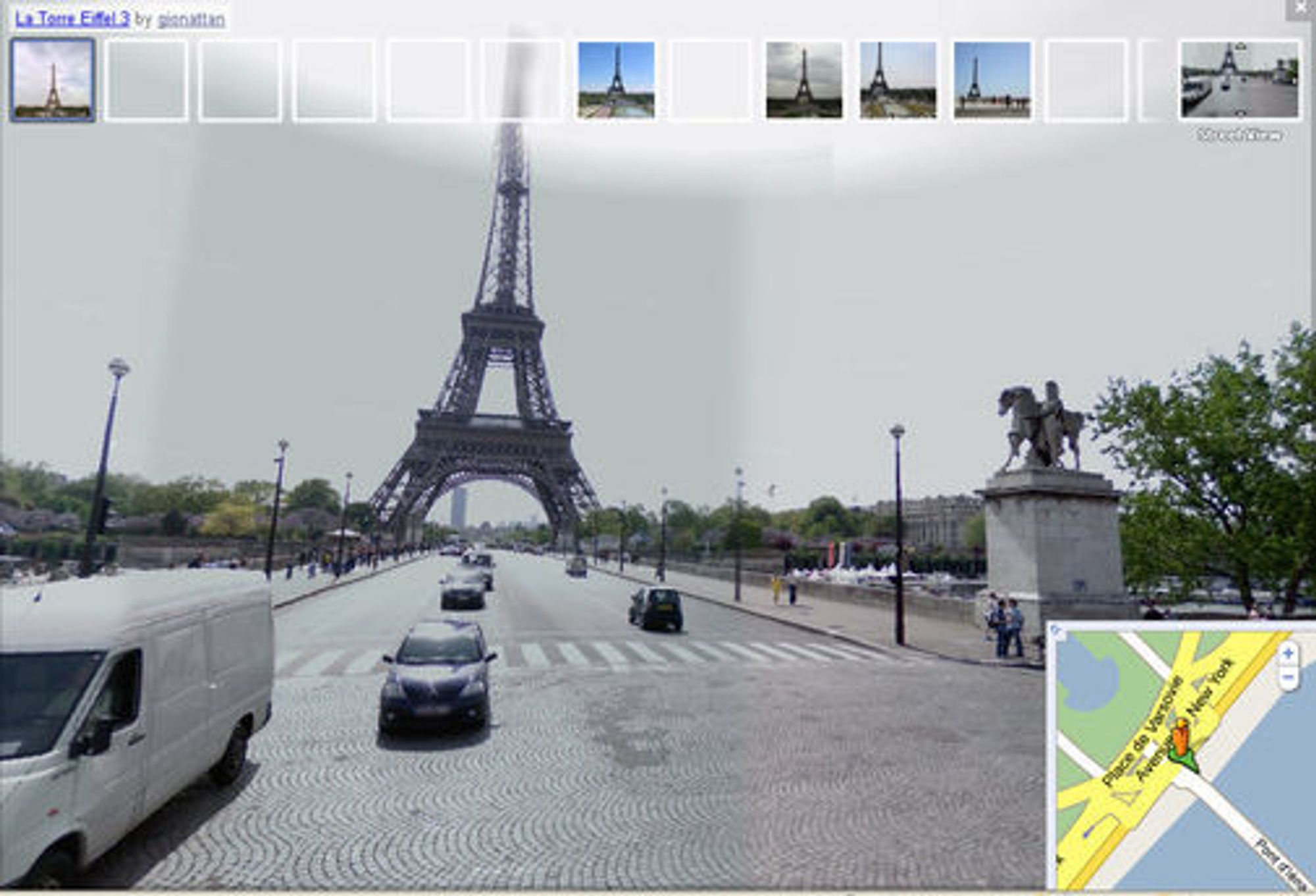 Bildeikonene som vises på toppen av Street View-bildet er hentet fra Panoramio. Man kan klikke på disse for å se en større versjon.