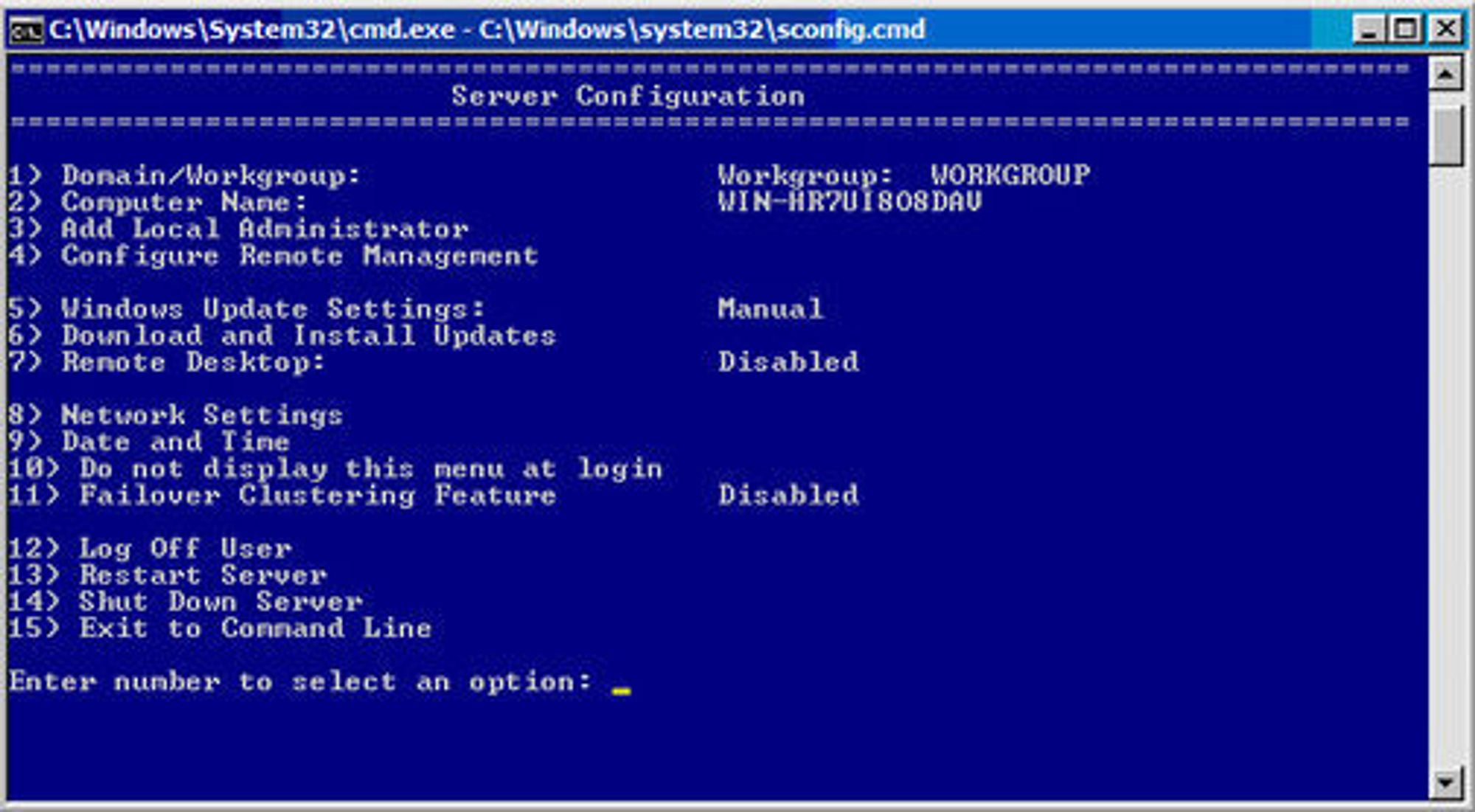 Hyper-V Server 2008 R2 har ikke grafisk brukergrensesnitt, men kan konfigureres med verktøyetServer Configuration.