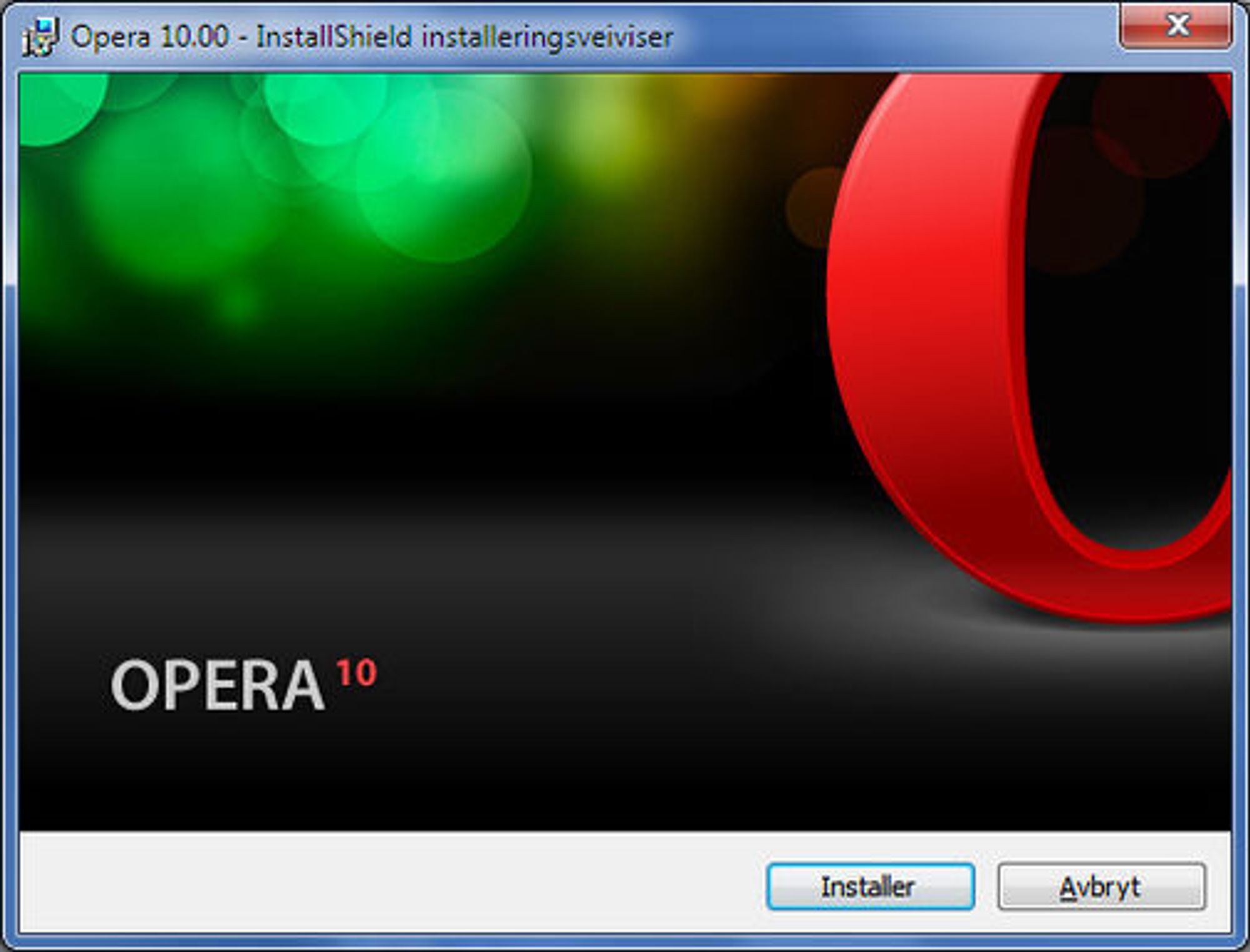 Installasjonsveiviseren til Opera 10 RC.