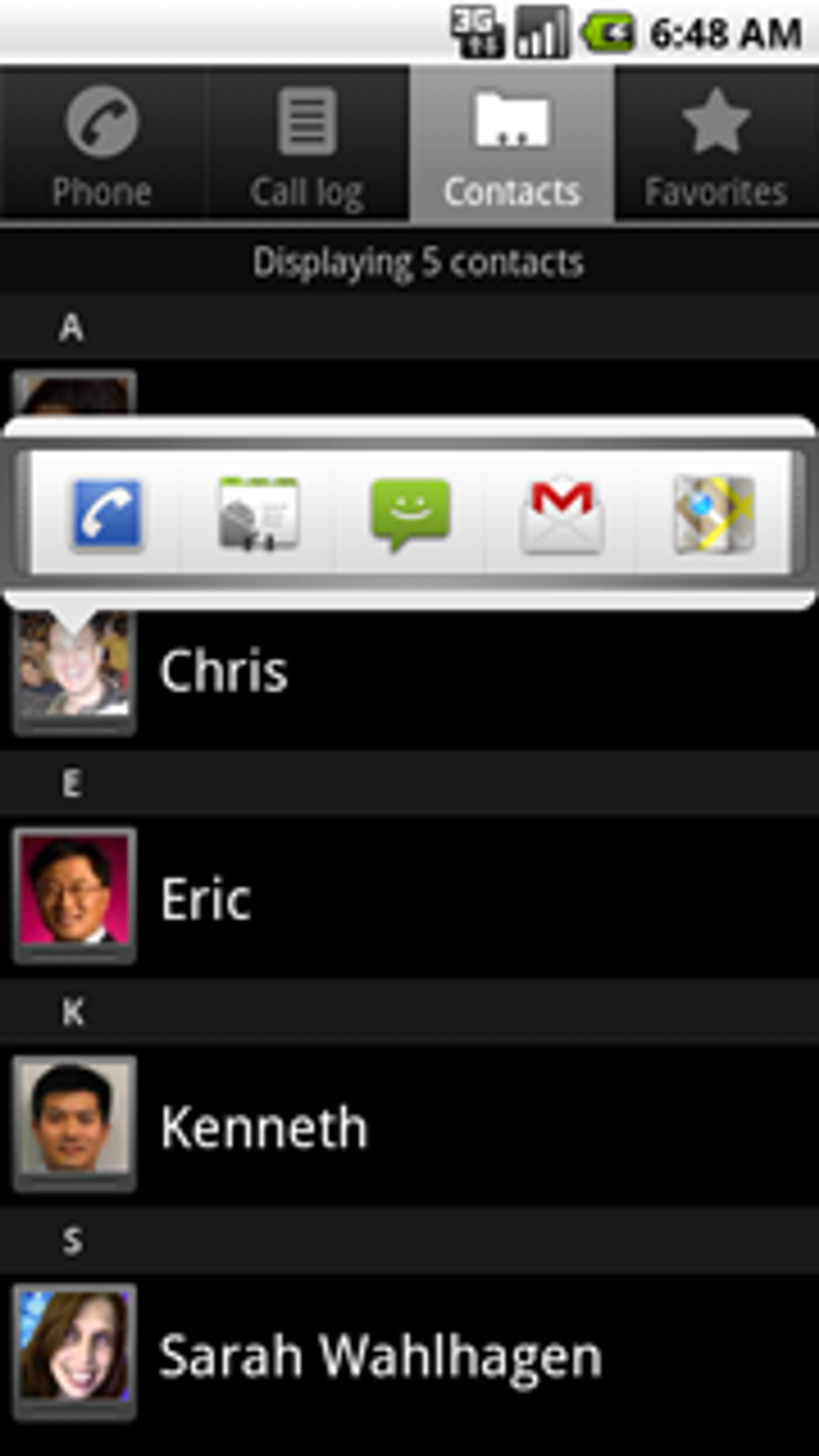 Qucik Contact i Android 2.0