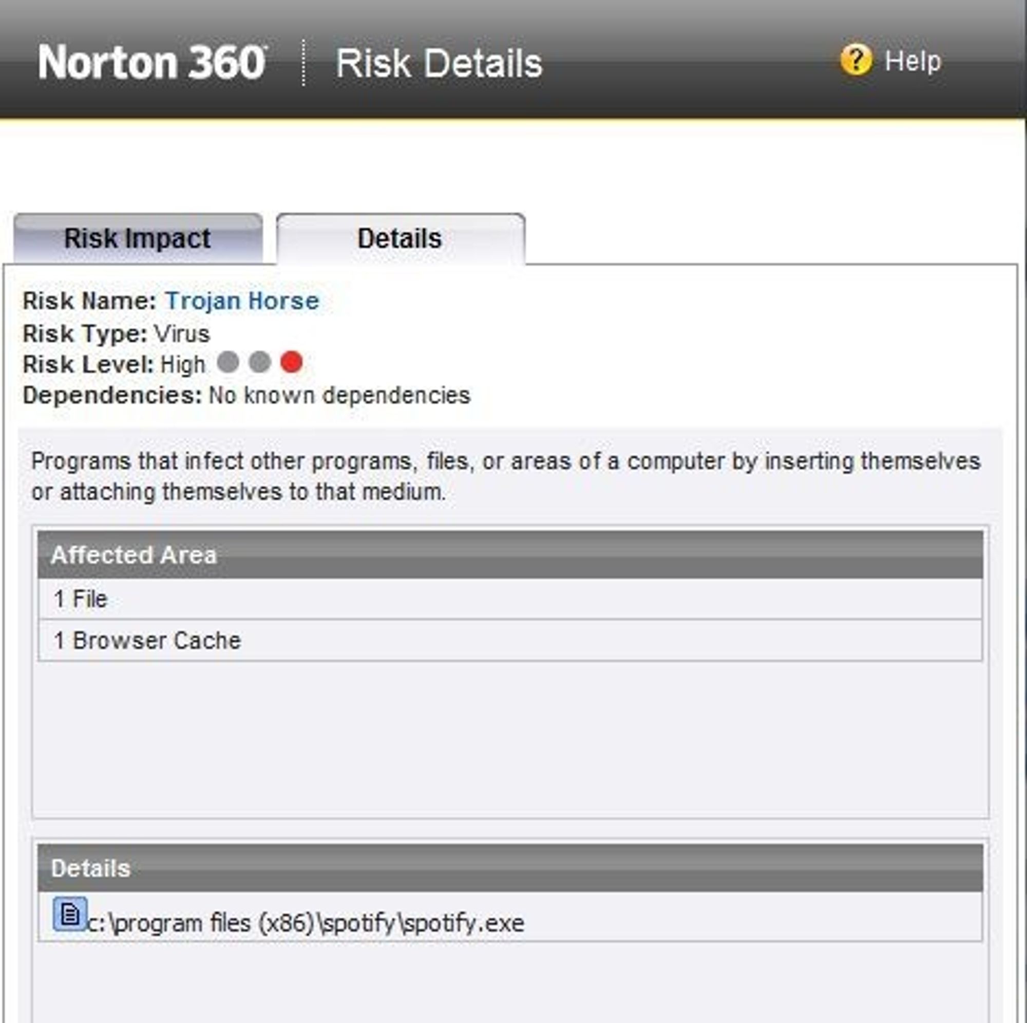 Norton 360 mener Spotify er en trojaner