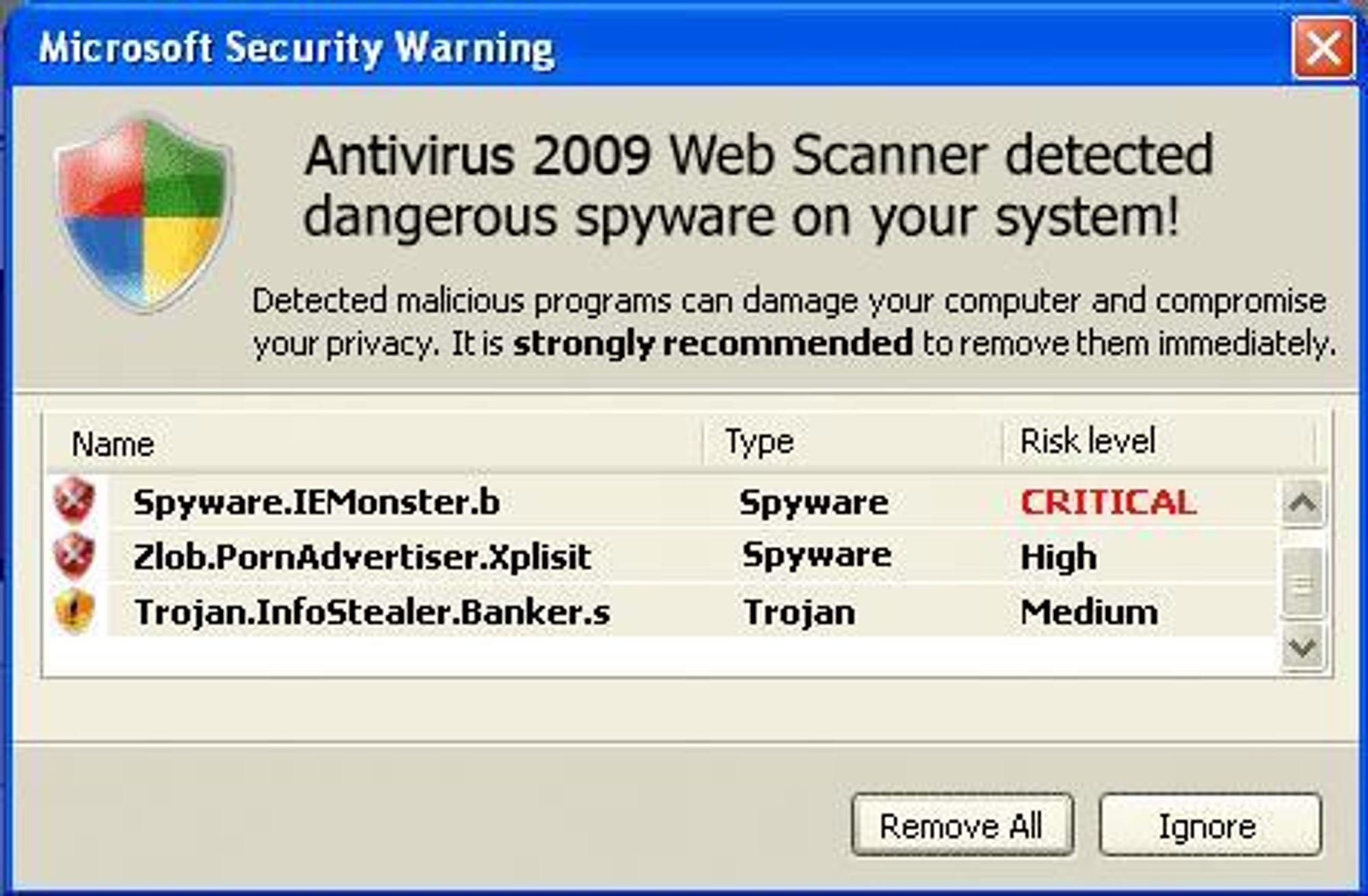 Mens du ser dette skjermbildet, fra et program som ikke har noe med Microsoft å gjøre, kan det falske antiviruset faktisk være i gang med å laste ondsinnet kode over på pc-en.