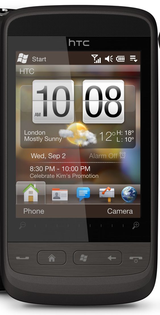 HTC Touch2 leveres med Windows Mobile 6.5 og selskapets eget brukergrensesnitt, Touch FLO.
