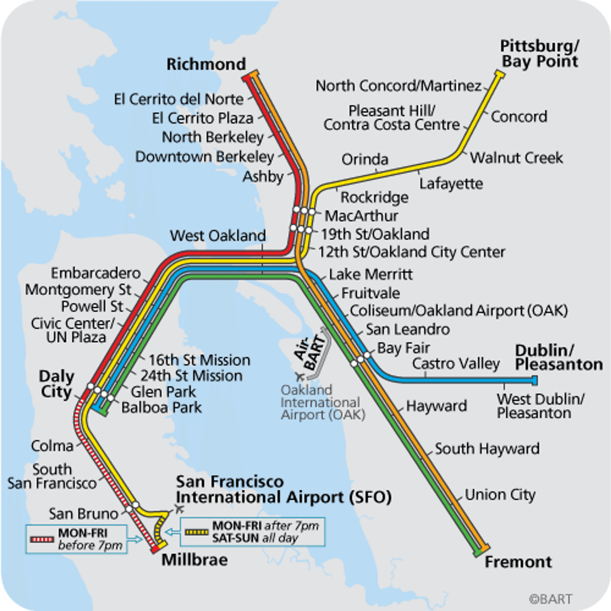 Bay Area Rapid Transfer (BART) binder sammen alle de store tettstedene i og rundt San Francisco og Oakland.