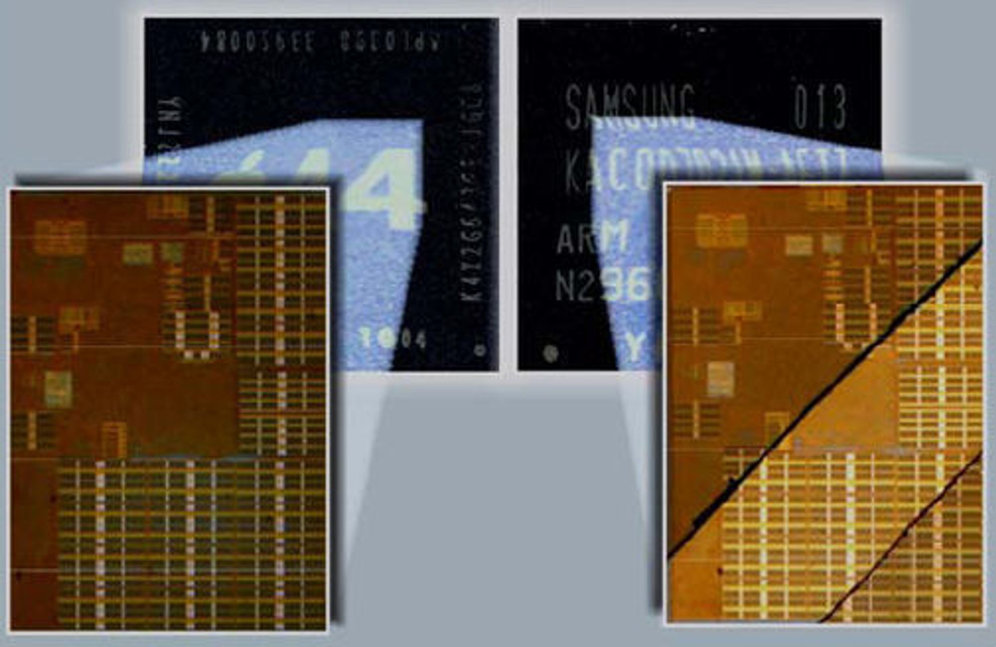 Apples A4-prosessor til venstre, Samsungs S5PC110A01-prosessor til høyre.