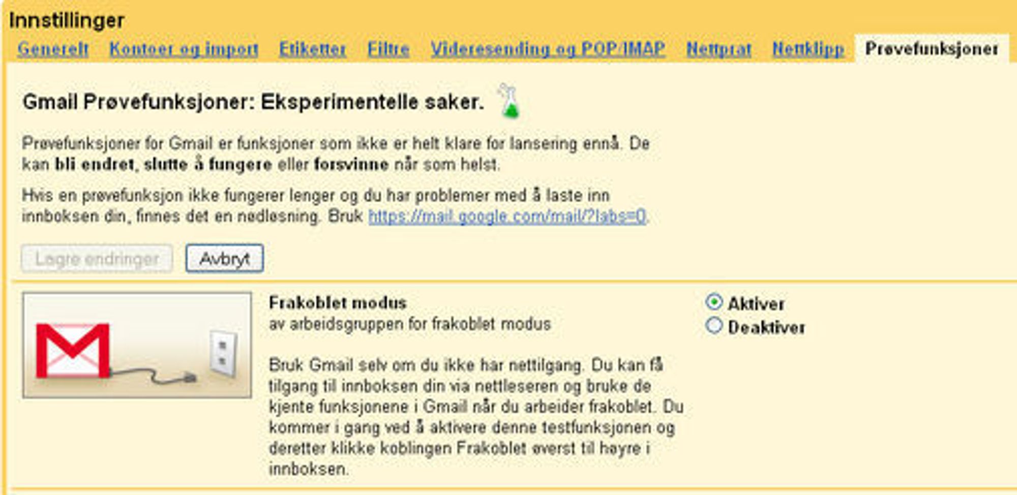 Aktivering av frakoblet modus i Gmail