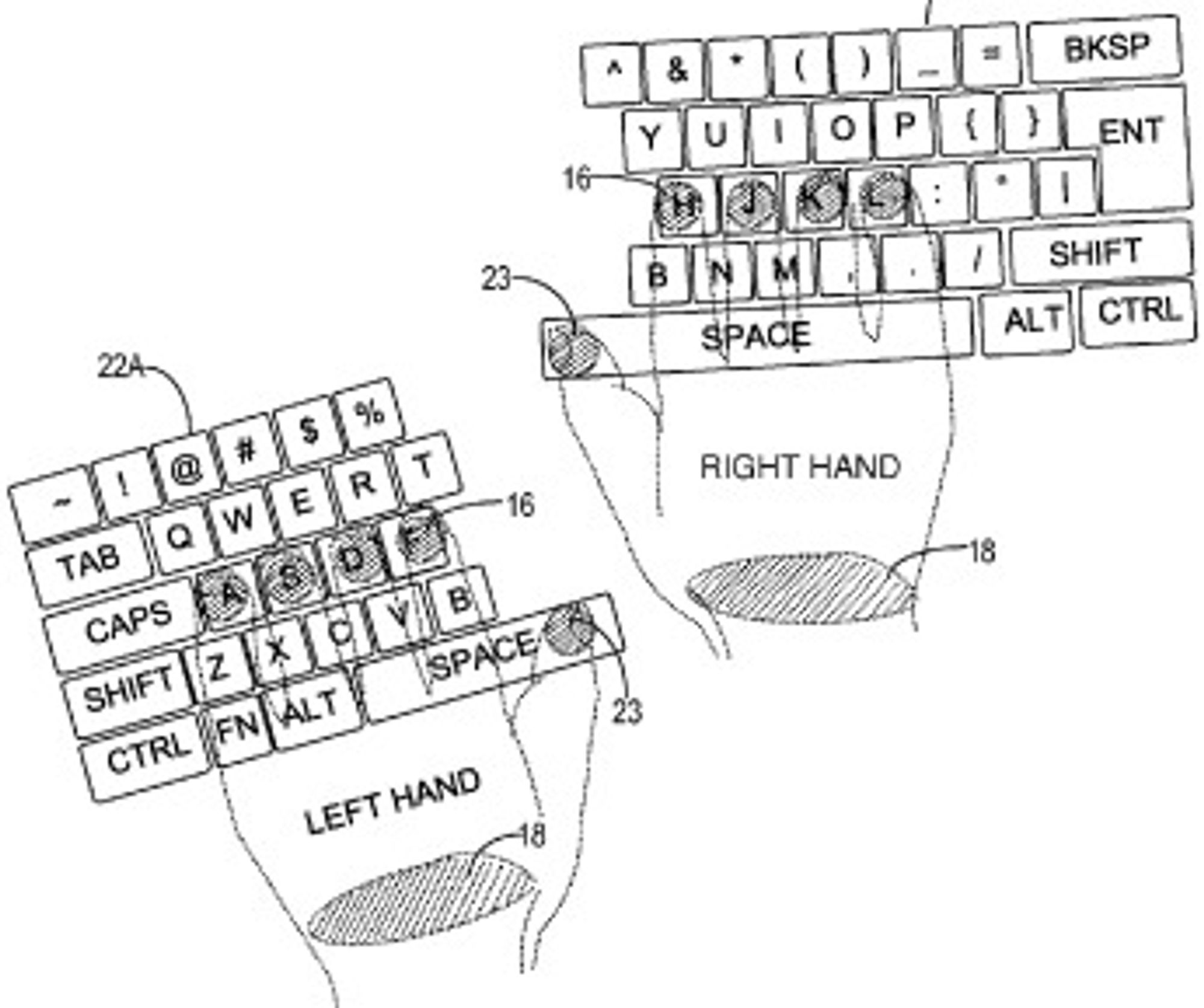 Tastaturet kan deles i to, avhengig av hvor brukeren plasserer venstre og høyre hånd. Ergonomisk sett kan dette være en fordel.