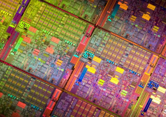 Utsnitt av Intel Westmere-wafer