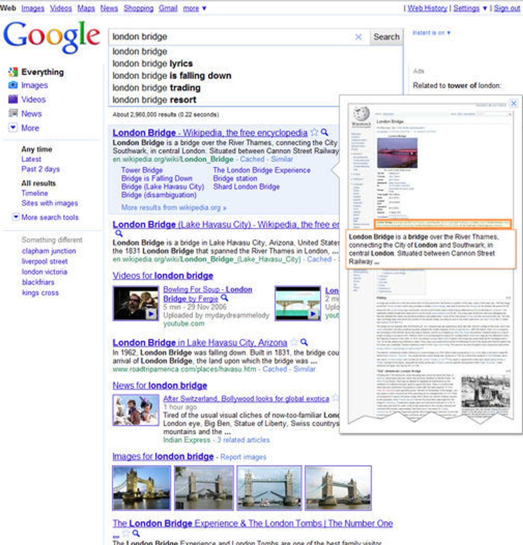 Google Instant Previews gjør det svært raskt å se hvordan websiden bak hvert søkeresultat ser ut.