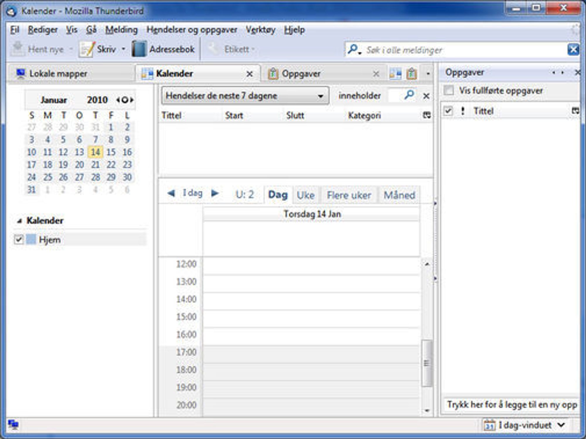 Kalender i Thunderbird 3 ved hjelp av utvidelsen Lightning.