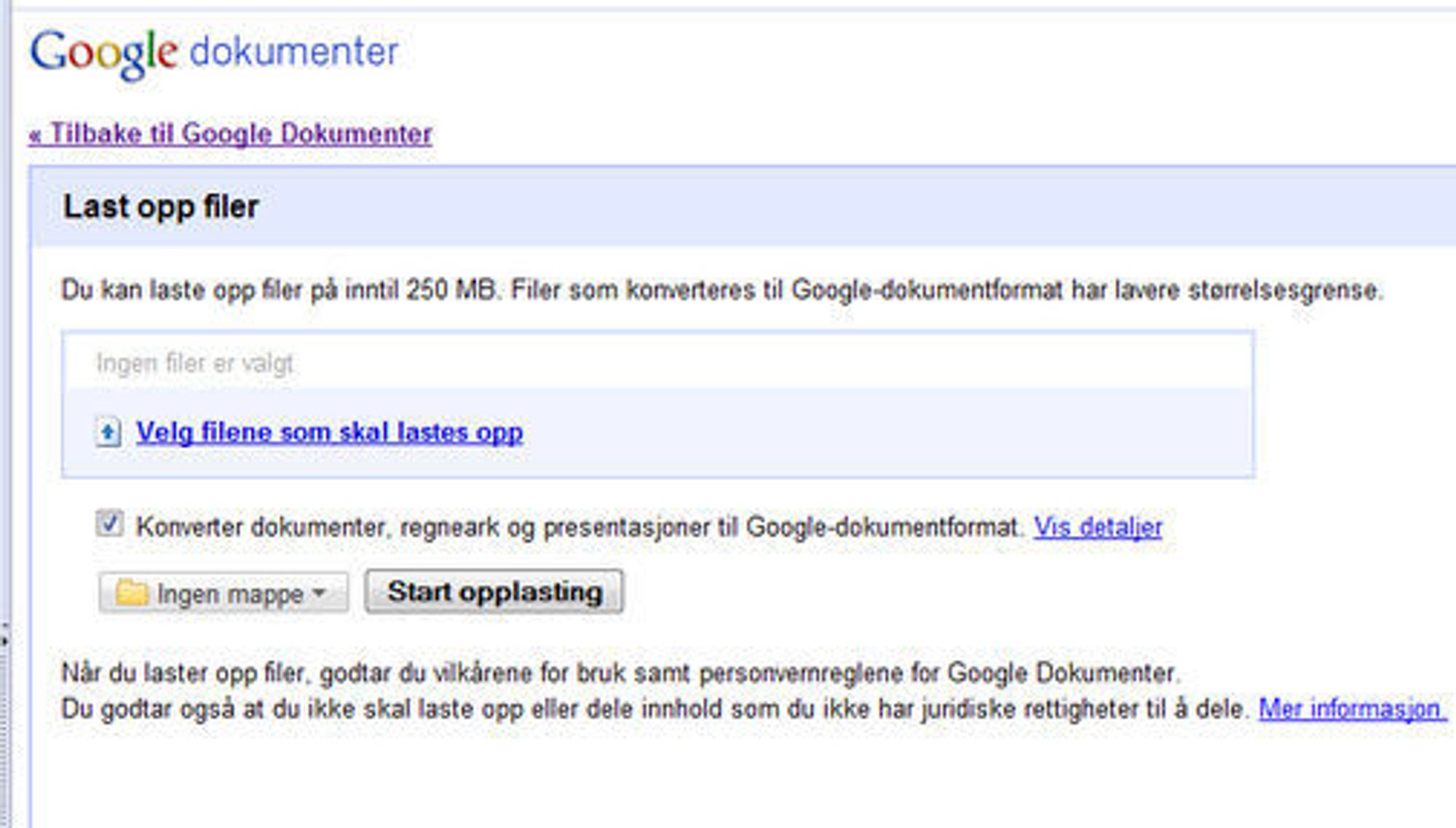 Filopplasting i Google Docs.