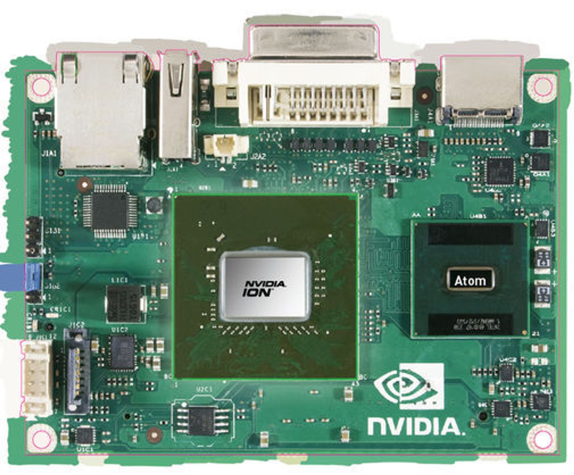 Hovedkort i pico-størrelsen med Intel Atom-prosessor og Nvidia Ion GPU.