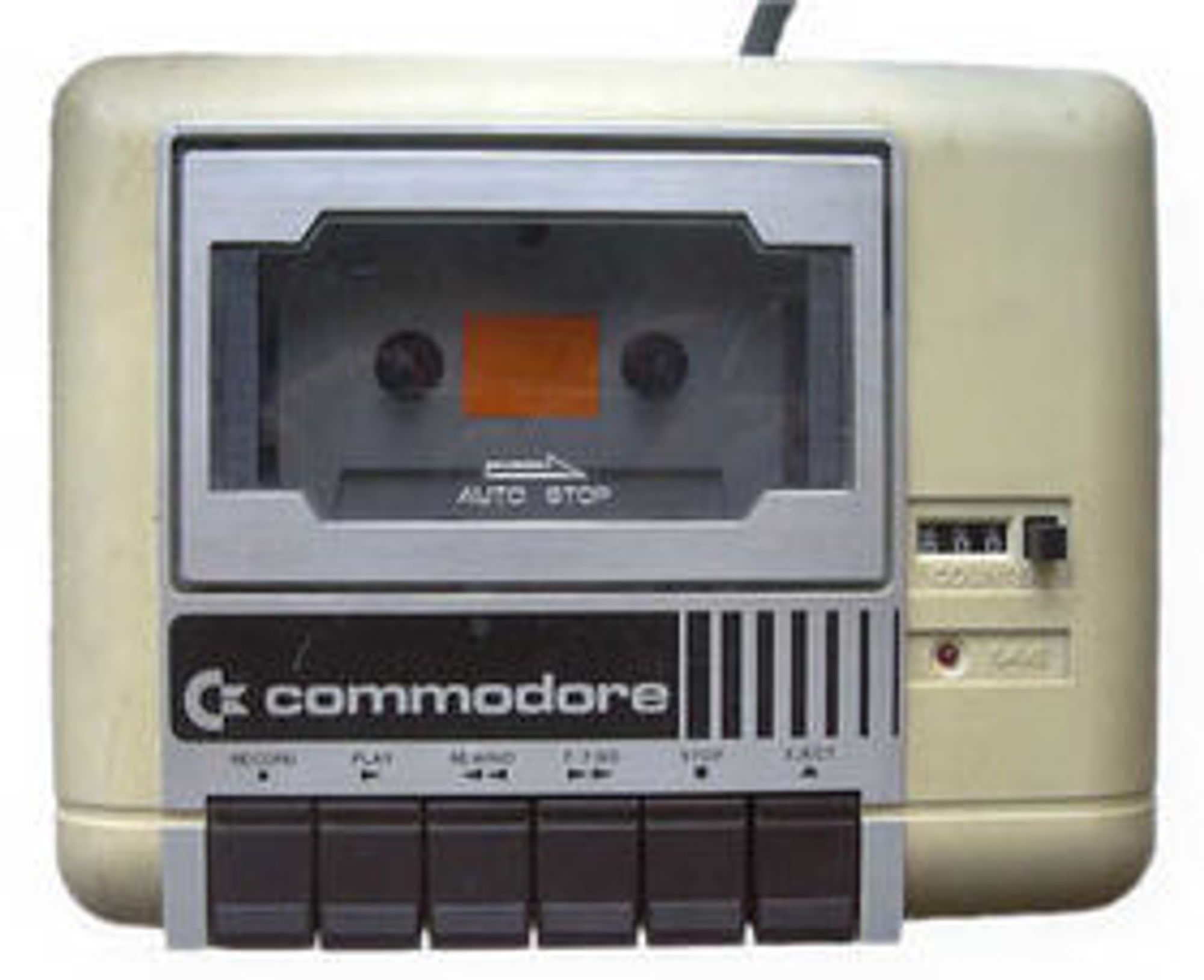 Commodore Datasette 1530, kassettspilleren til Commodore 64. Legg merke til posisjonstelleren. Den var helt nødvendig for å finne fram til programvare som ikke var lagt helt i starten på tapen.