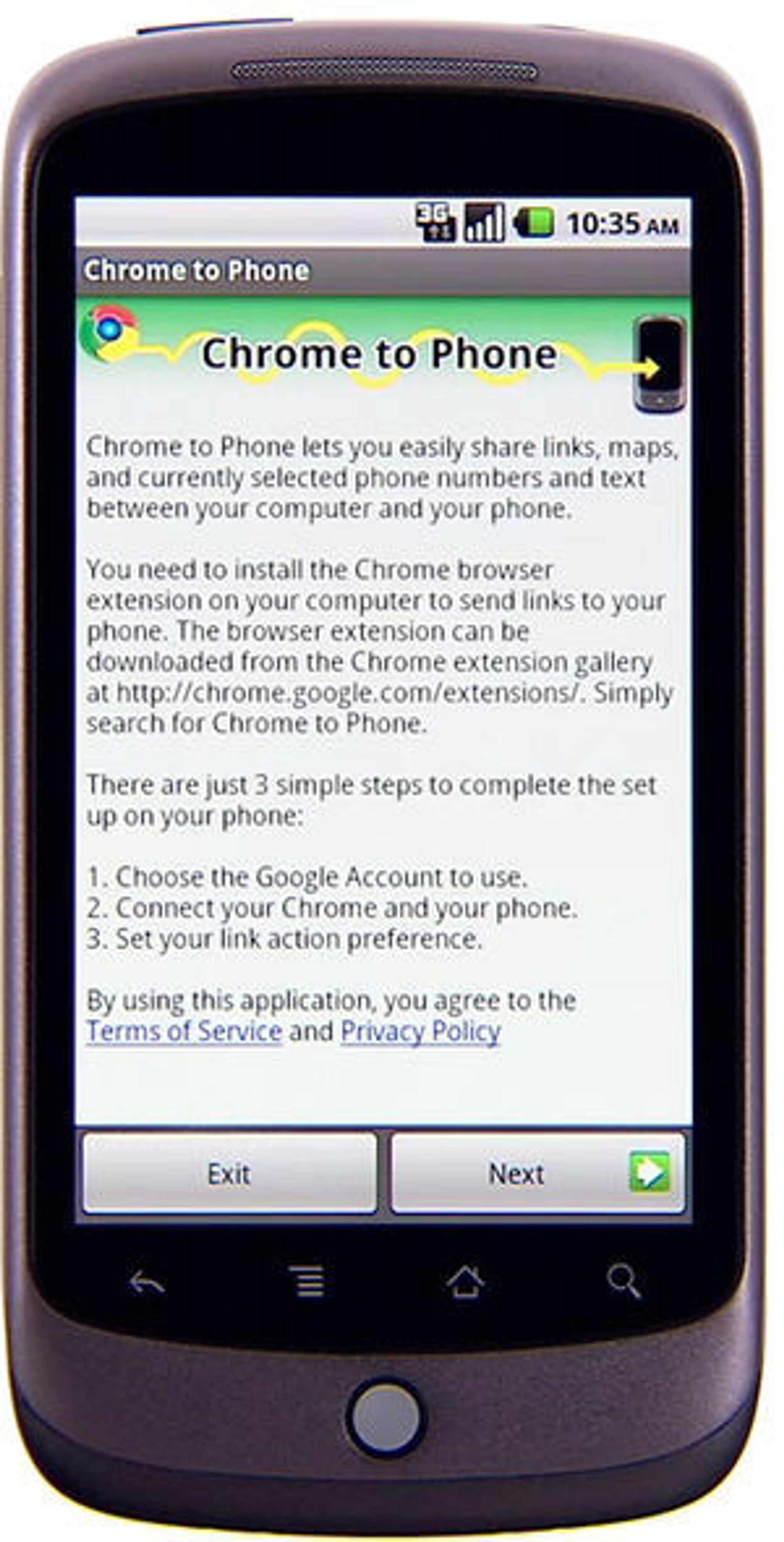 Google Chrome to Phone-applikasjonen for Android-mobiler.