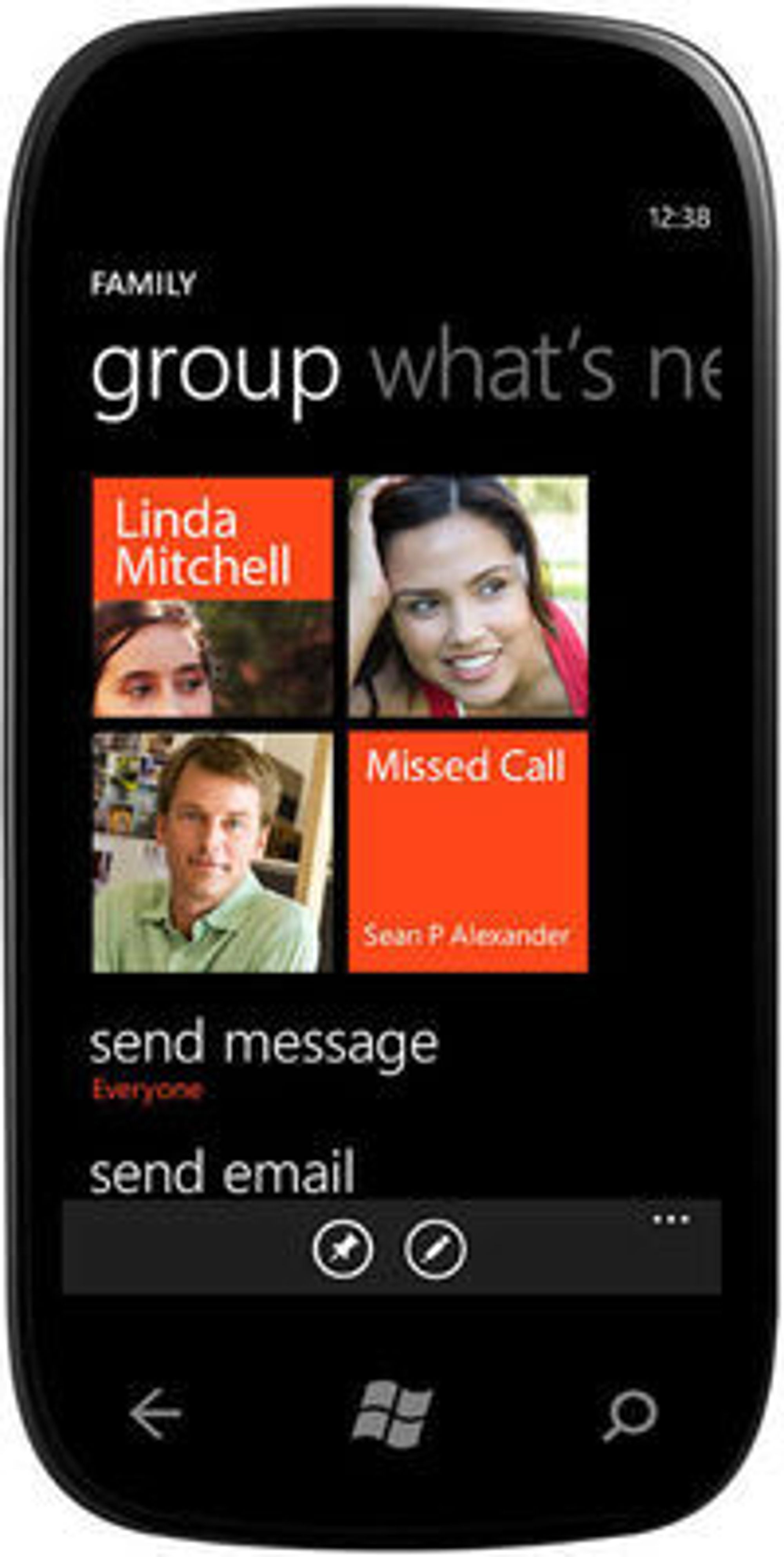 Gruppe-funksjonen hvor man kan sende meldinger og se statusoppdateringer fra en gruppe med kontakter i én og samme tile.