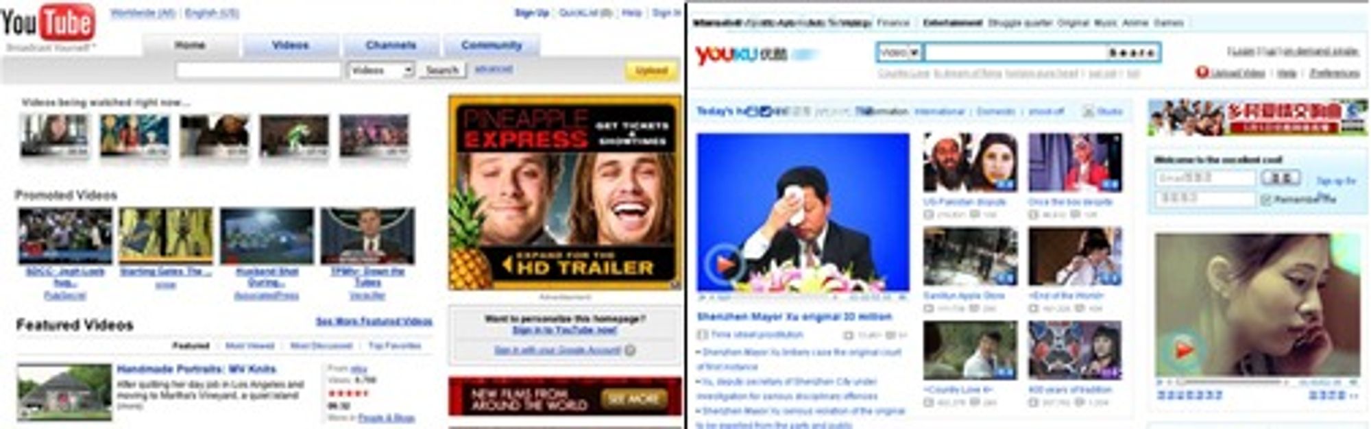 YouTube (etablert 2005) og YouKu (2006).