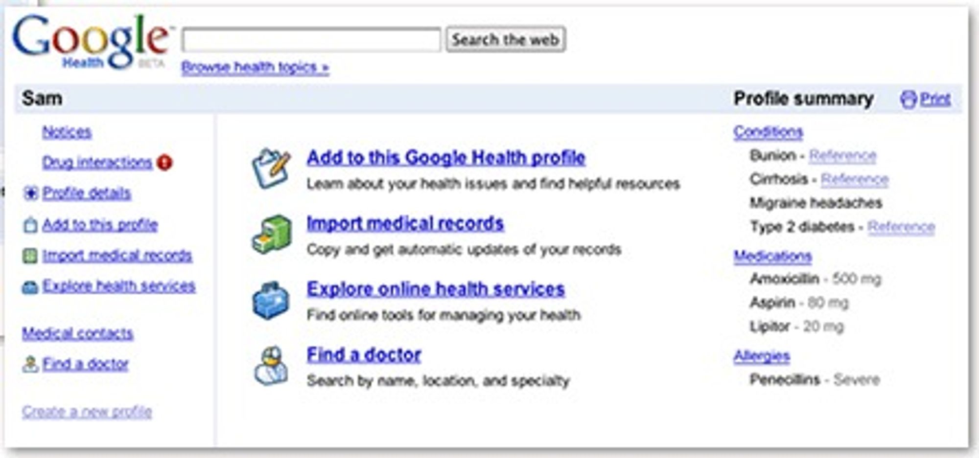 Åpningsbildet i Google Health kommer etter en pålogging av samme type som på e-posttjenesten Gmail.