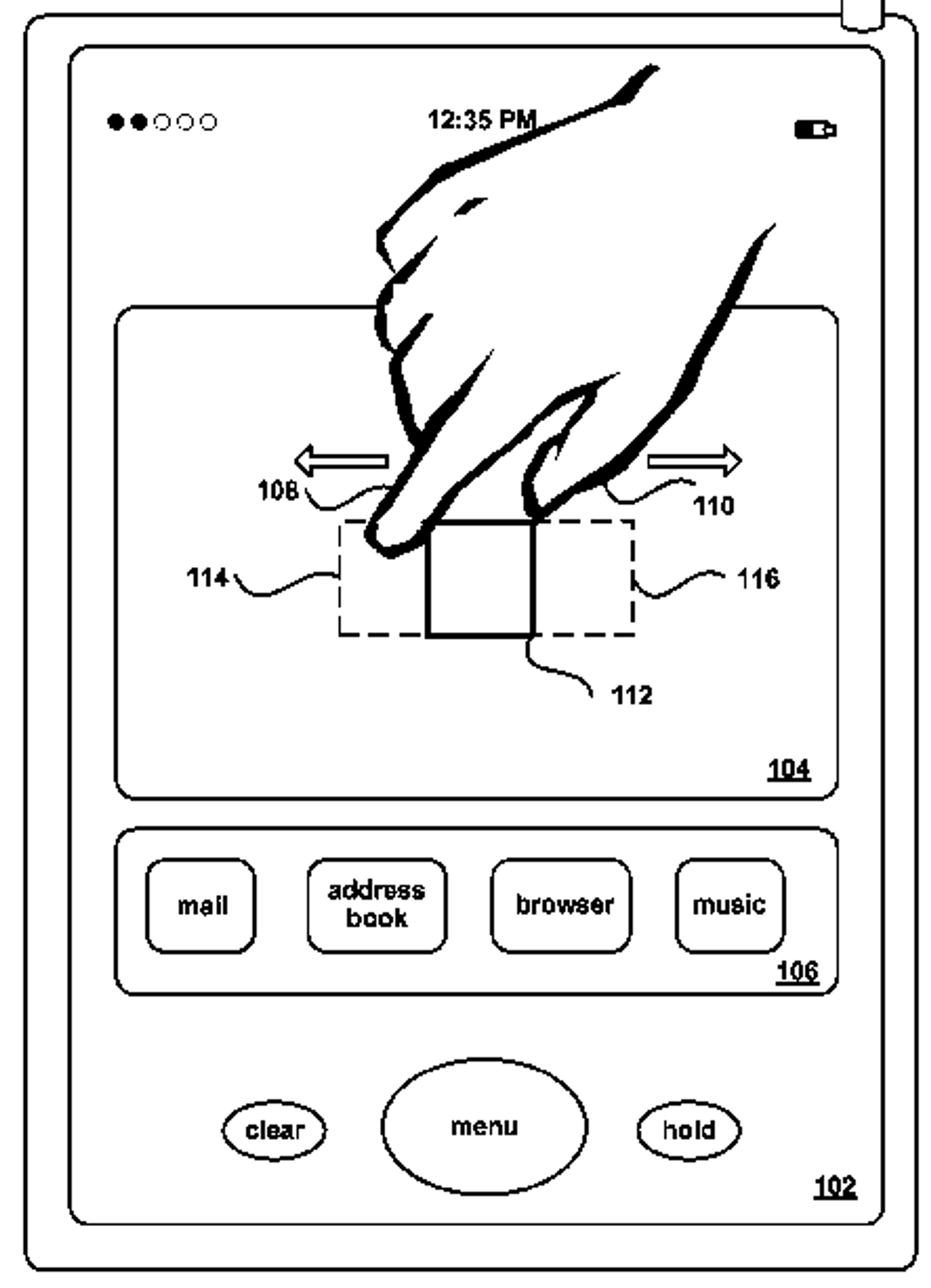Illustrasjon fra Apple-patent relatert til multitouch og pinch-to-zoom.