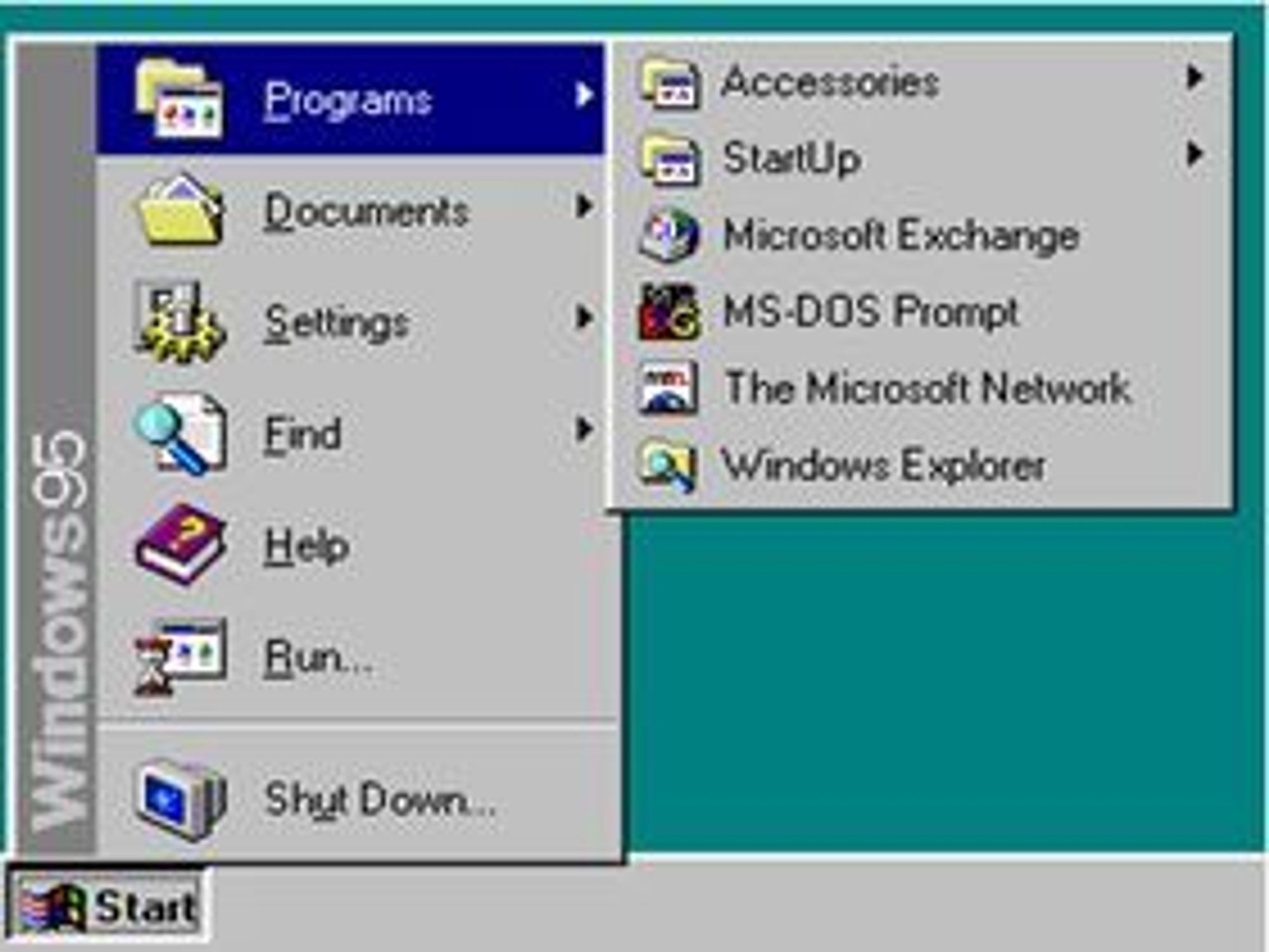 Startmenyen i Windows 95.