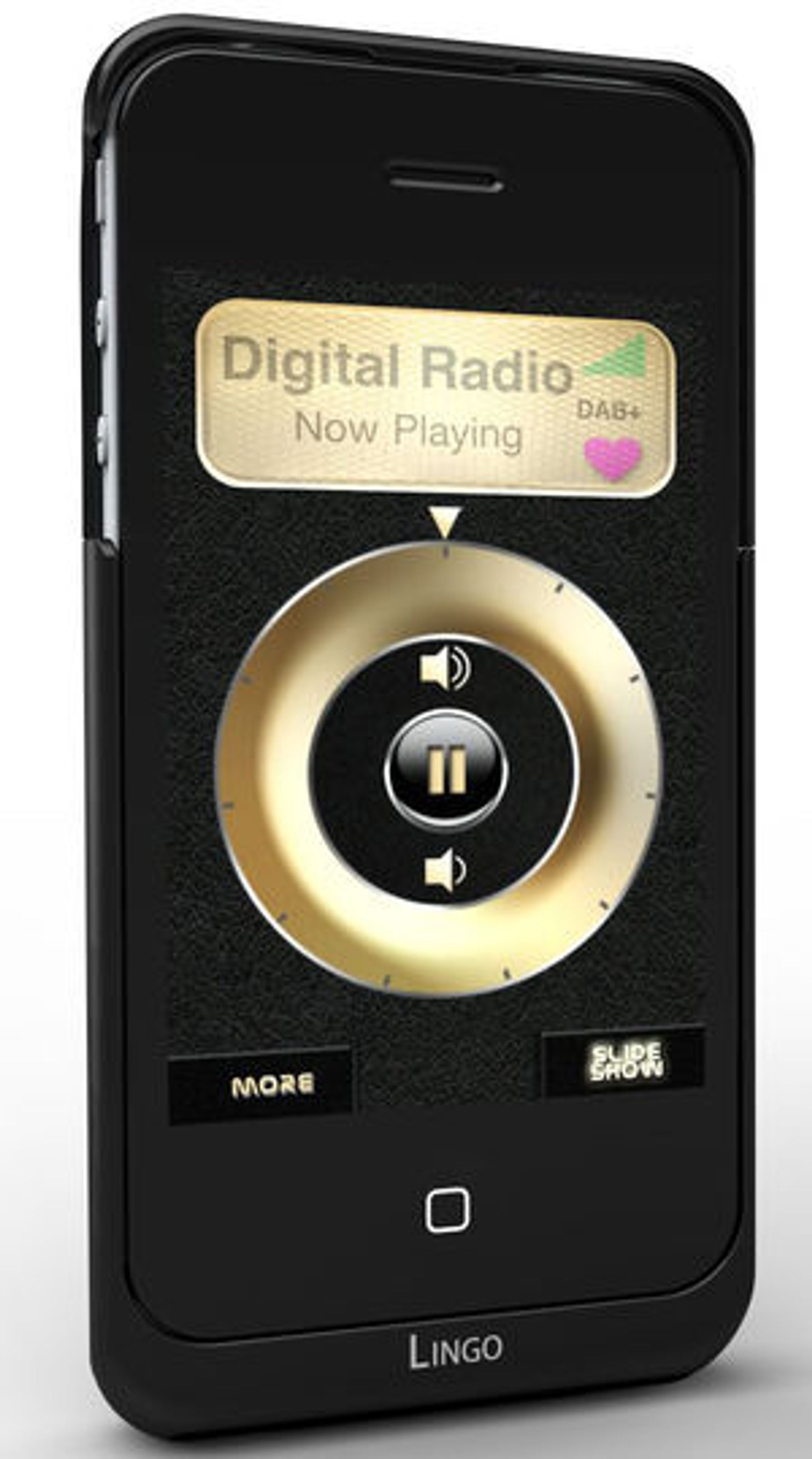 iPhone med Lingo iRis under avspilling av DAB-radio.