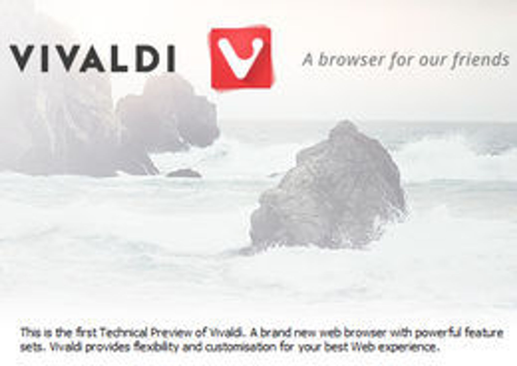 Vivaldi er en nettleser for våre venner, er slagordet deres. Her ser vi også nettleser-logoen.