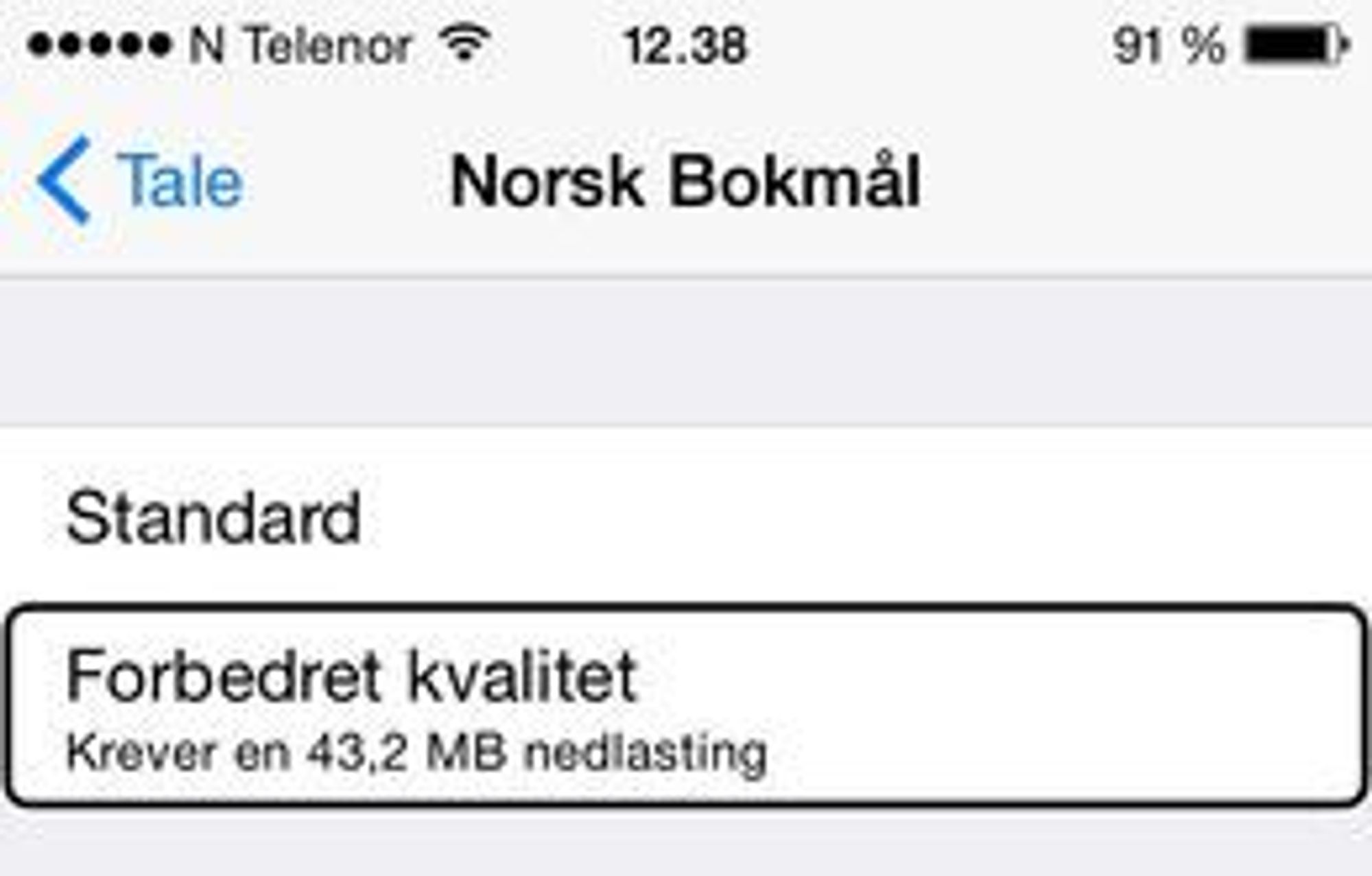 STUSSELIG: Fila som gir bedre kvalitet på norsk stemme på iPhone er nå på knappe 43 megabyte.