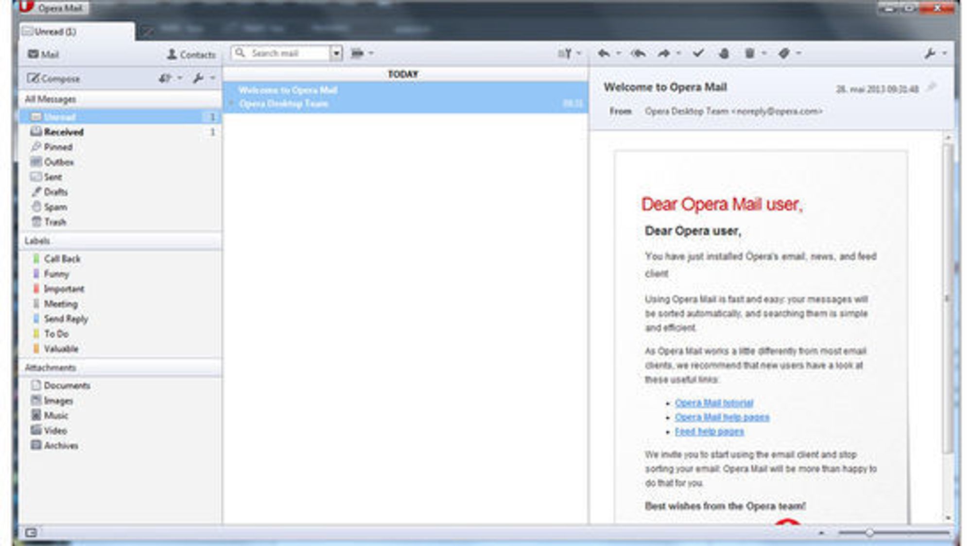 E-postklienten til Opera har nå blitt skilt ut som en separat applikasjon.