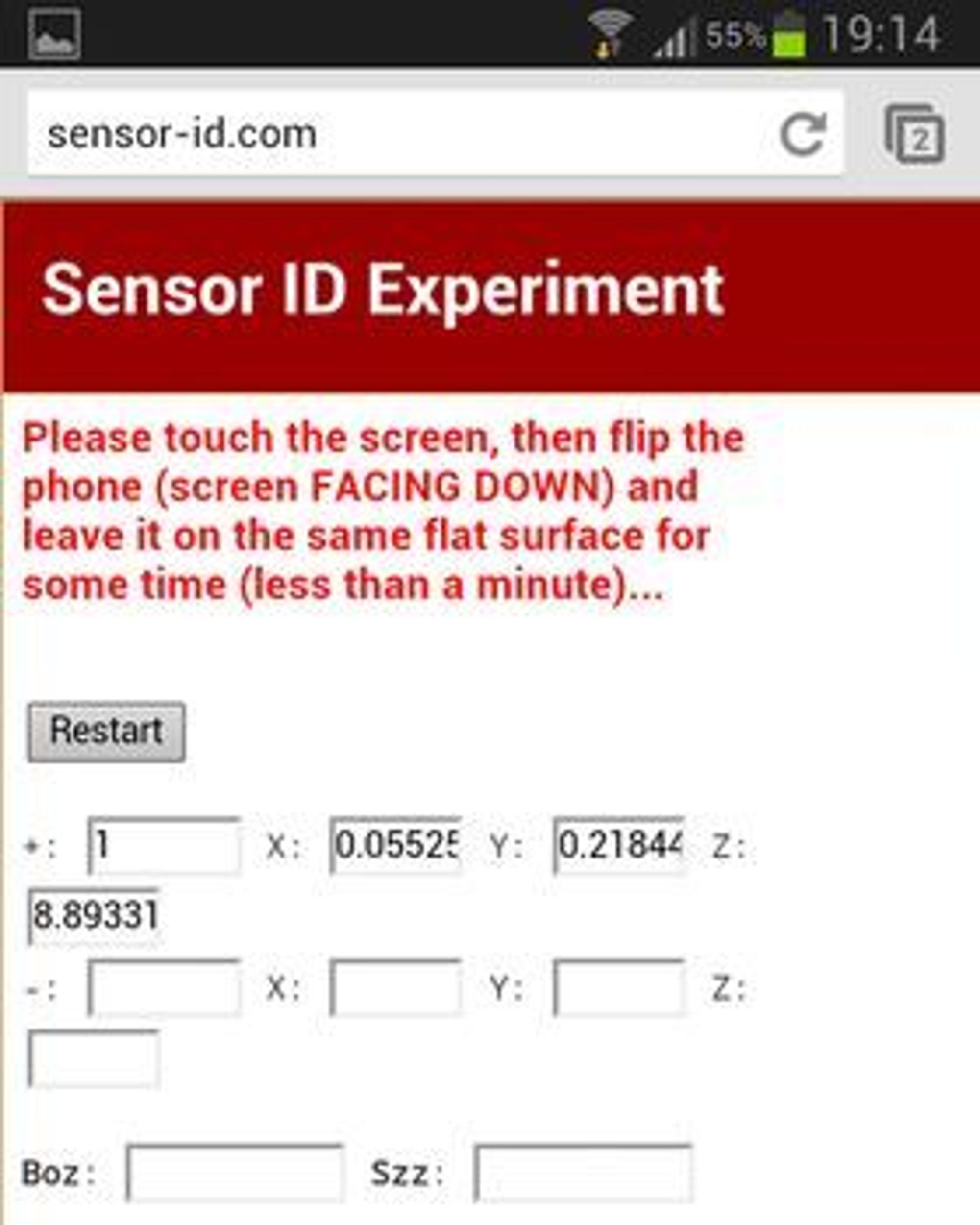 Sensor ID-eksperimentet lager en unik id basert på feil i smartmobilens akselerometer.