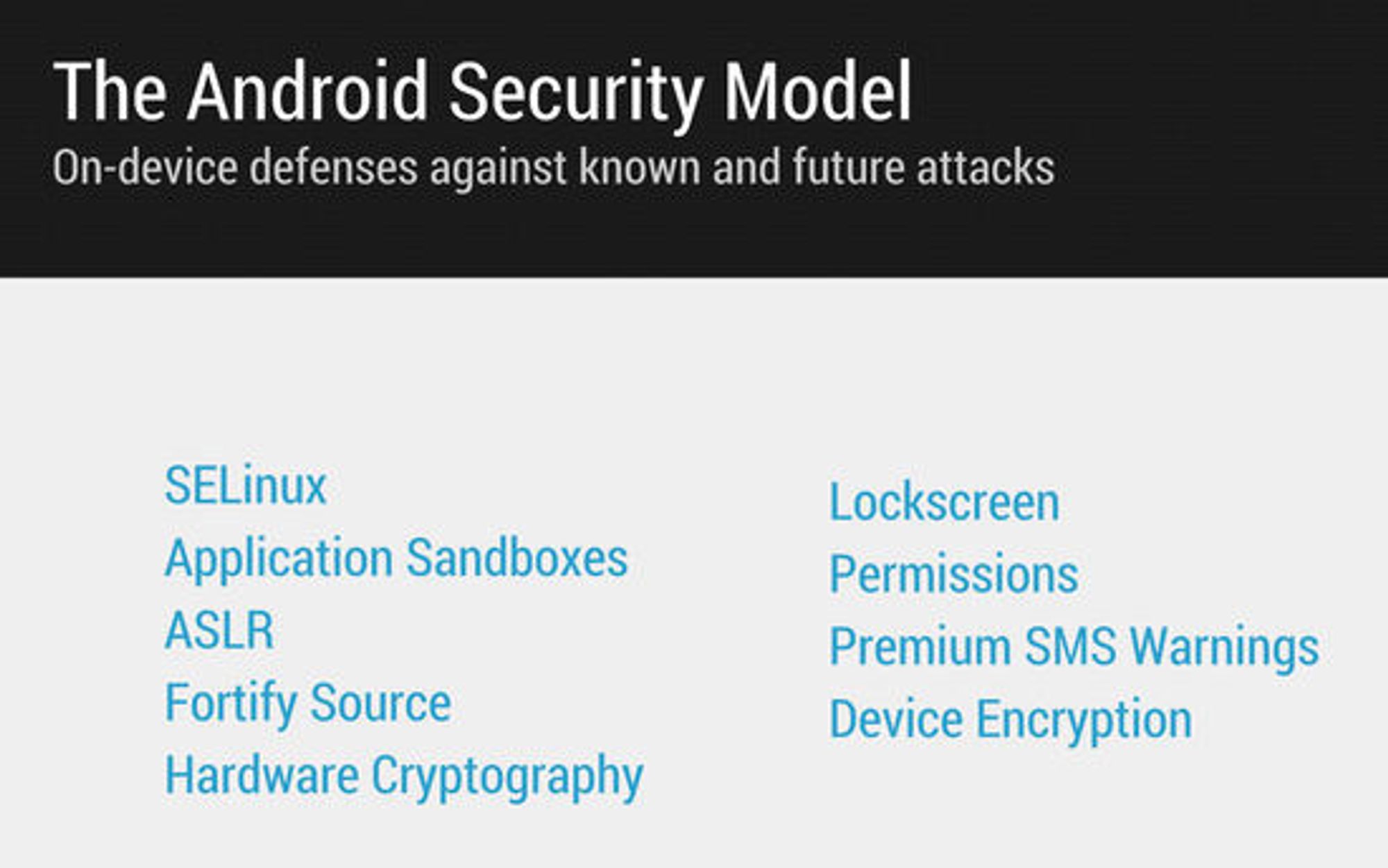 Oversikt over de viktigste teknologiene i sikkerhetsmodelle til Android.