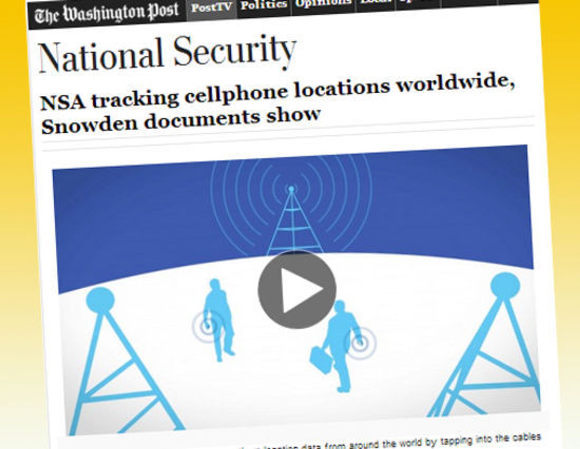 Washington Post bruker animert grafikk for å forklare hvordan NSA henter data fra basestasjoner verden over for å spore flere hundre millioner mobiltelefoner.