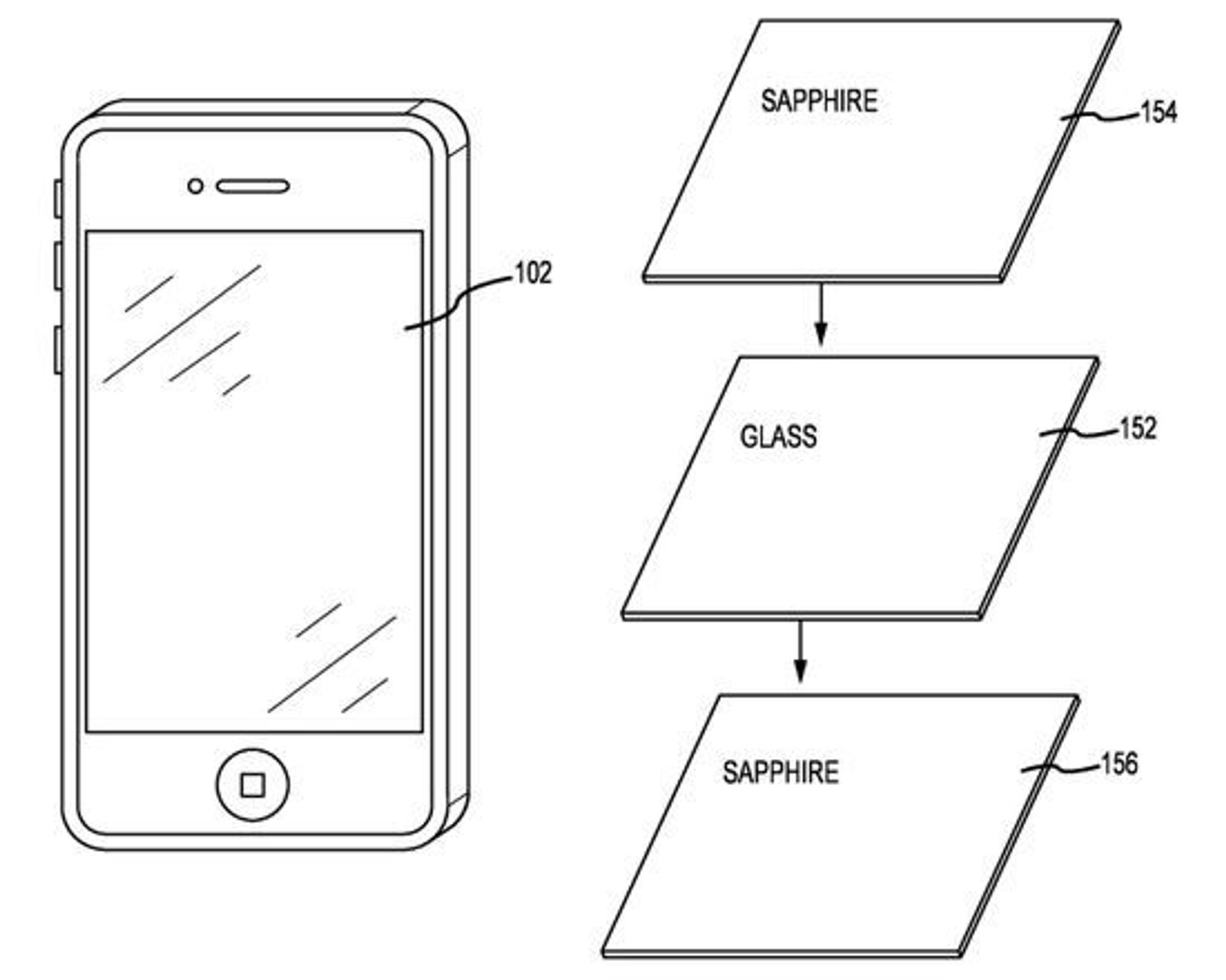 Illustrasjoner fra Apples søknad om patent på safirlaminat.