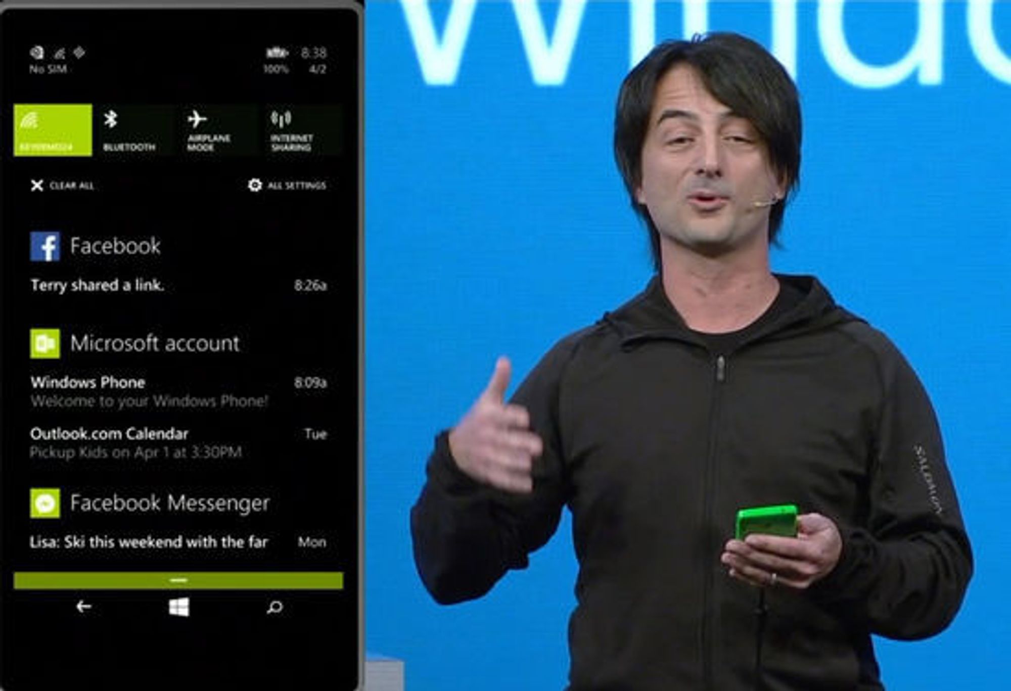 Joe Belfiore viste fram Action Center-komponenten i Windows Phone 8.1.