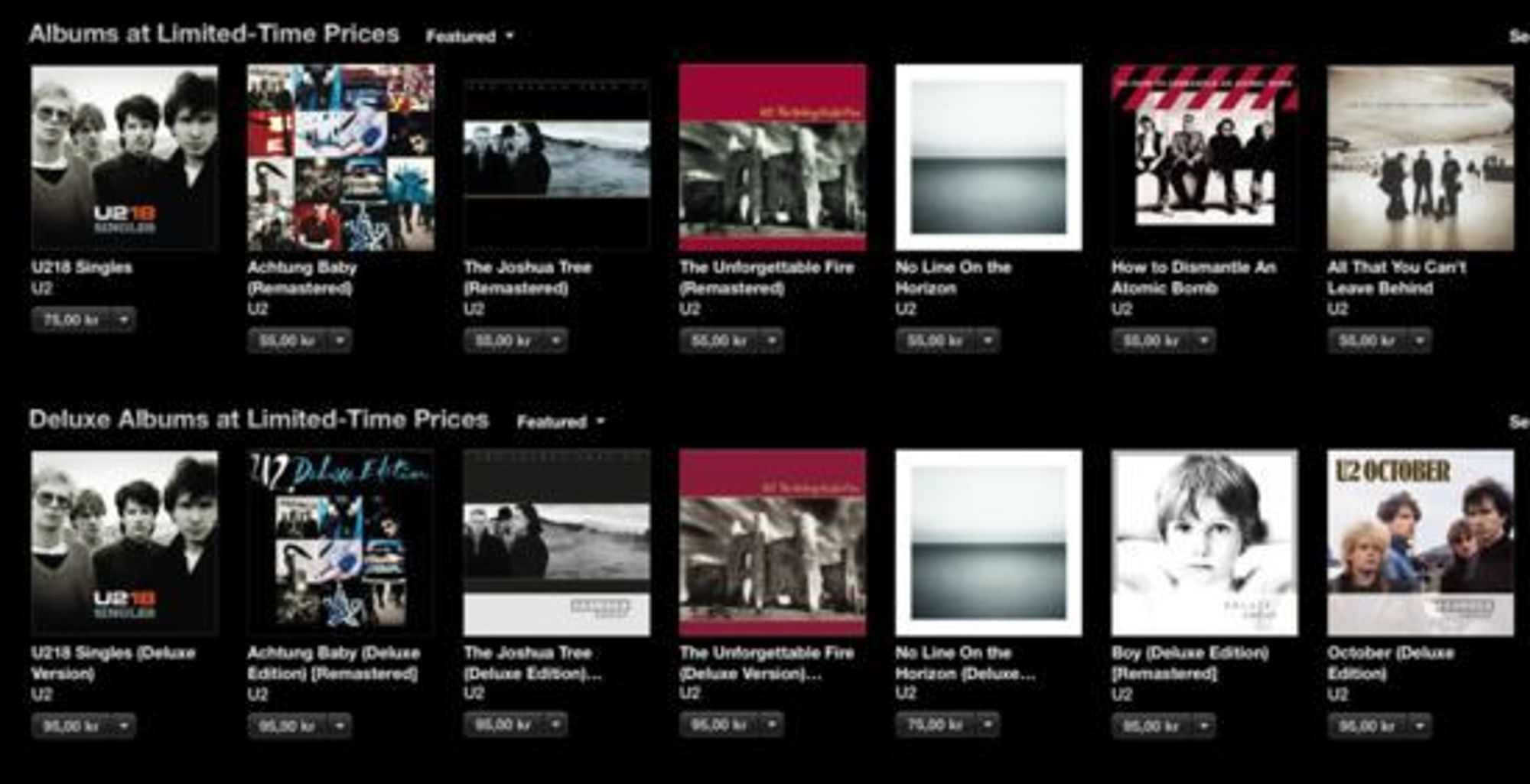 U2 er godt synlig på iTunes for tiden, og deres eldre album selger også godt.