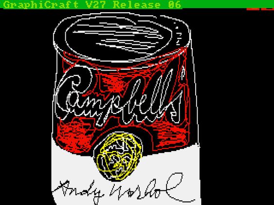 Den berømte suppeboksen, og altså Warhols første eksperimentering med musbruk på en Amiga.