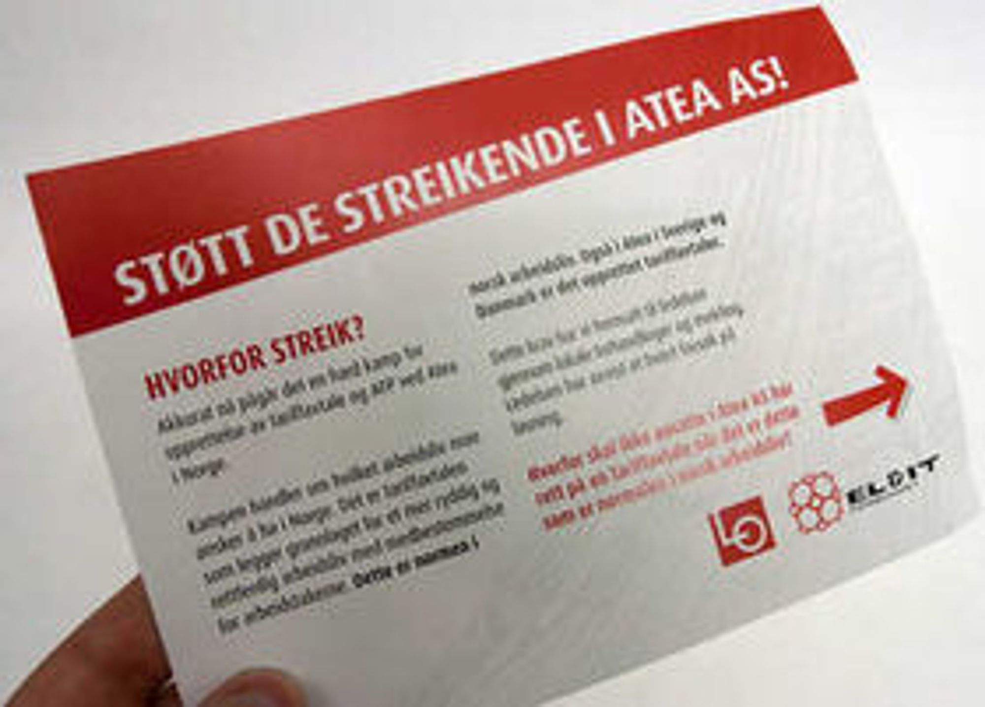 Løpeseddelen de streikende delte ut, til blandet mottakelse fra sine kolleger i Atea.