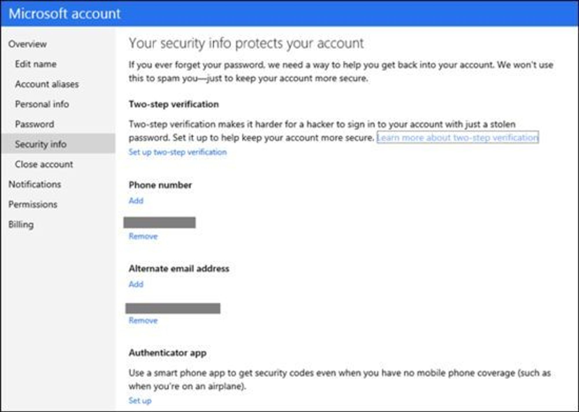 Dialogen for å aktivere to-trinn verifisering av Microsoft-kontoer. Nederst finnes også instruksjoner om hvordan man tar i bruk autentiseringsapplikasjonen.