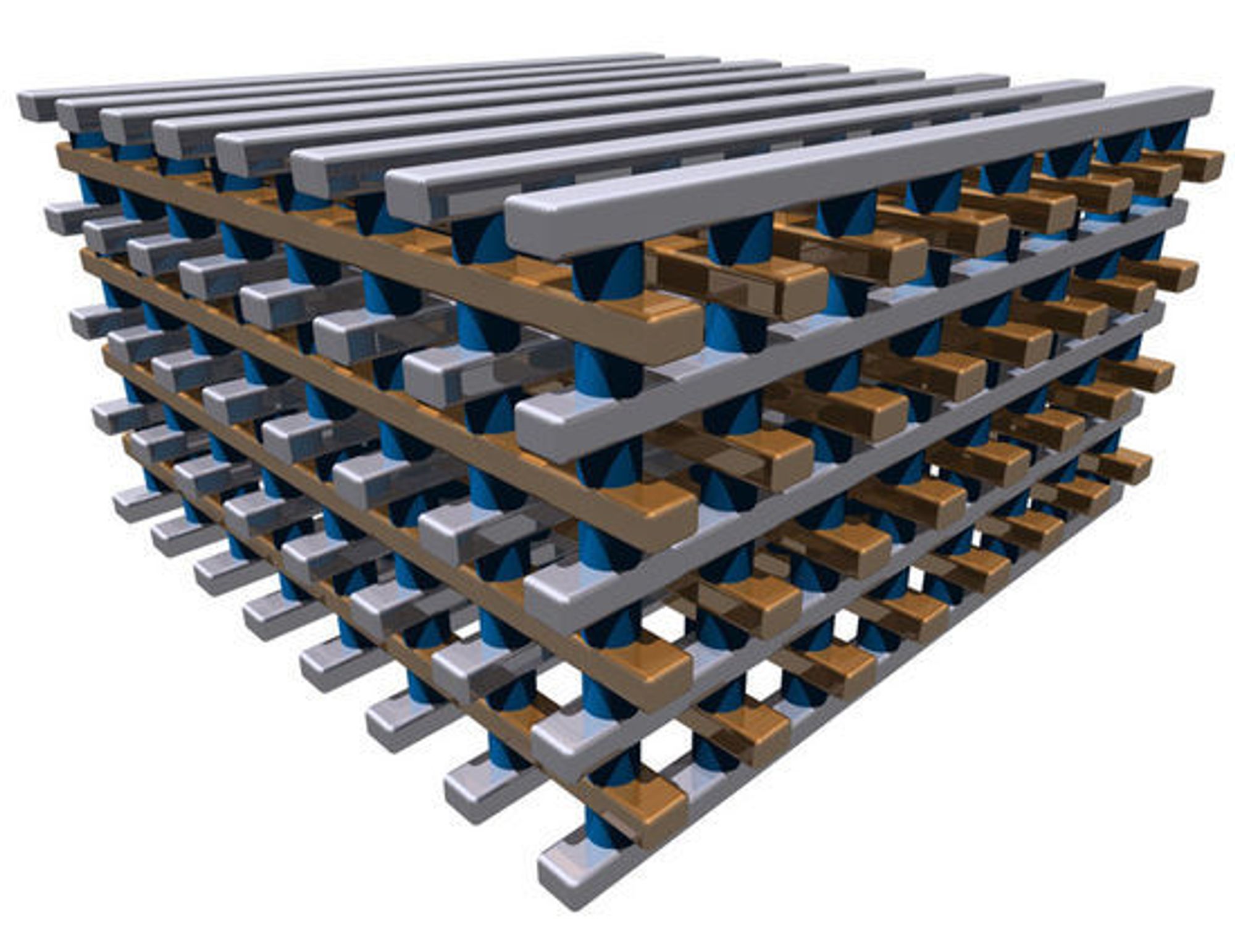 Crossbars RRAM-teknologi kan danne en form for 3D-struktur ved at minnematrisene kan stables i høyden.