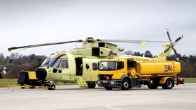 Det første norske AW101-helikopteret (0262) under bakketesting sist vinter.