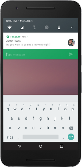 Android N får også mulighet for direktesvar på meldinger i varslingsvinduet.