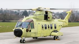 Bakkekjøring av det første norske AW101-helikopteret.