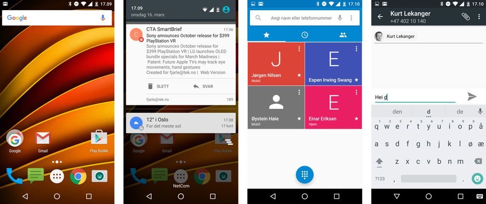 Det er så godt som rene Android-menyer på Moto X Force. De få tingene som ikke kommer rett fra Google er noen innstillinger, og appene Moto og Connect. Ellers er dette som å bruke en Nexus-modell.