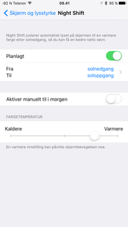 Du kan selv definere når Night Shift skal være aktivt.