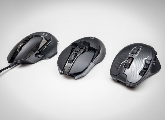 Fra venstre: Logitech G502, G900 og G700s.