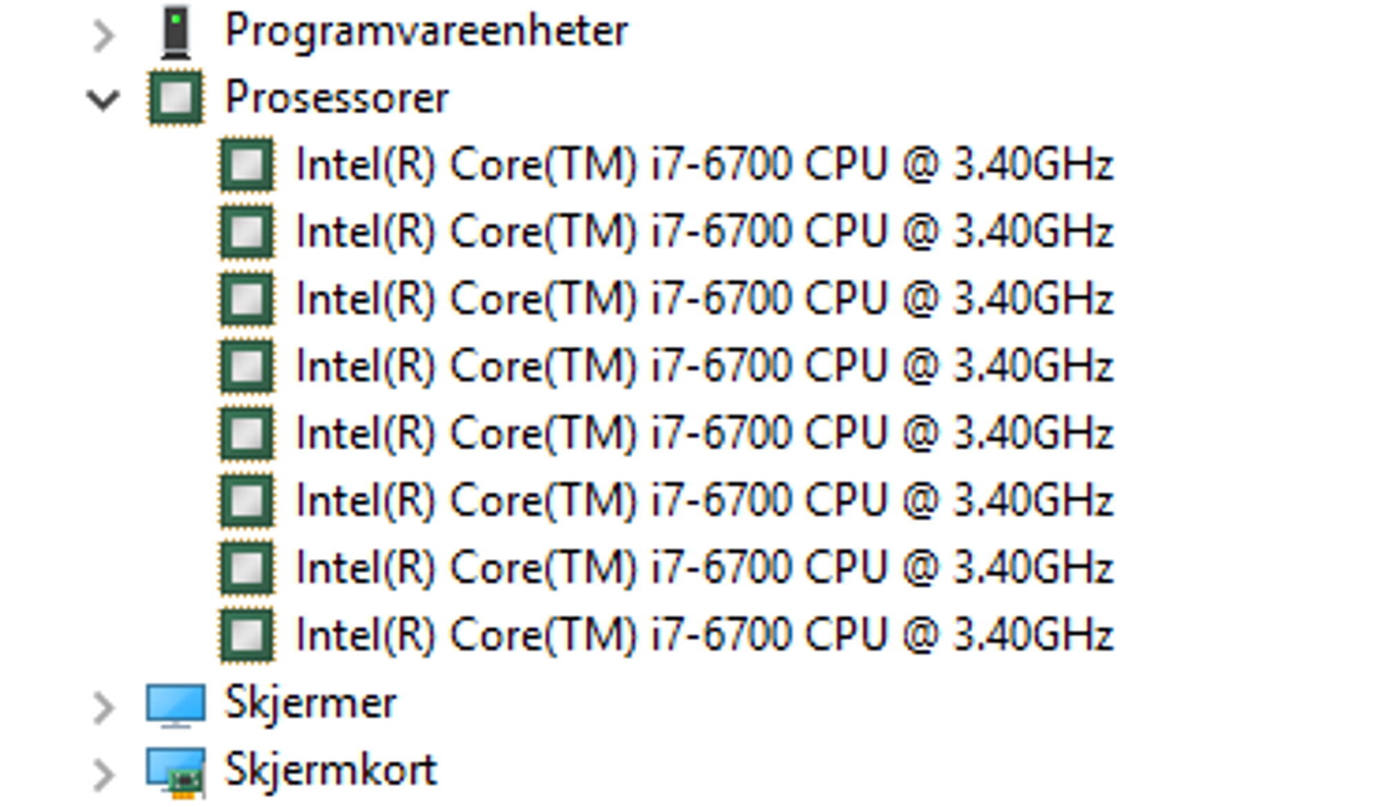 Fire kjerner + Hyper-threading = åtte «kjerner».